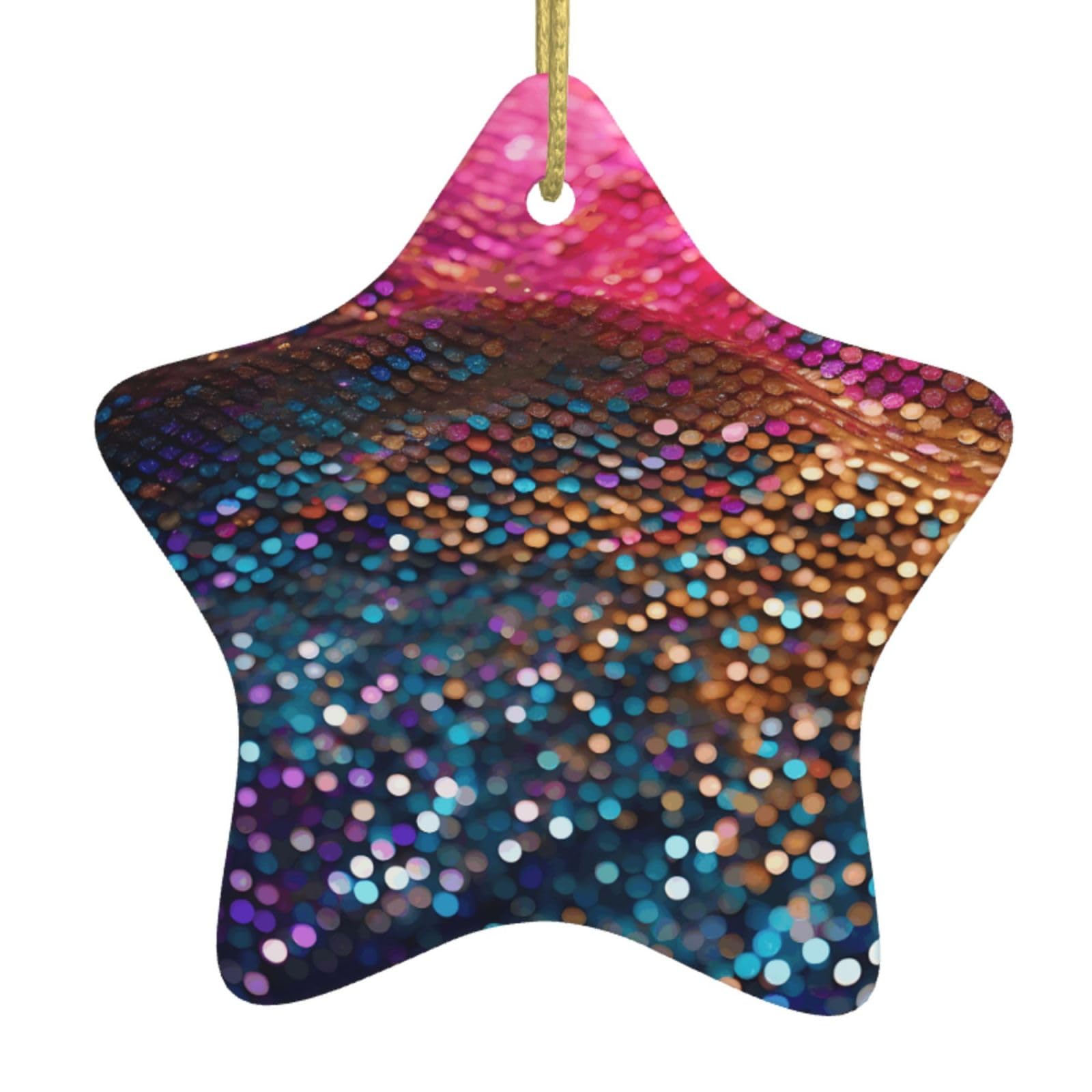 Nbtghga White Gradient Sequin Sparkle Print Christmas Ornaments, Ceramic Hanging Ornament, Round Shape Decorations