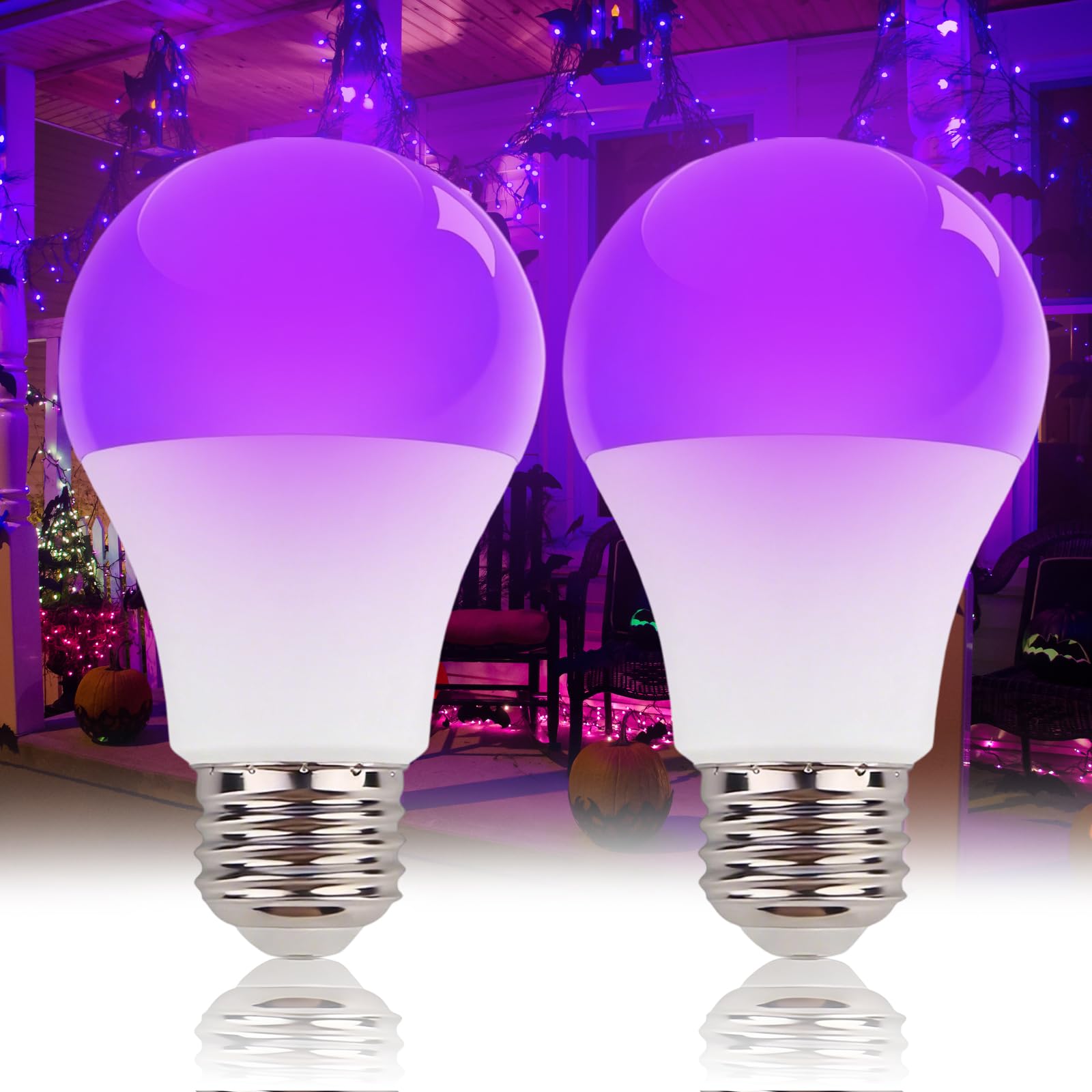 Żarówka UV z czarnym światłem, E27, 10 W, czarna żarówka, 385-400 nm UVA, oświetlenie UV na imprezę Halloween, do piwnicy, dyskoteki, klubu (2 sztuki białe)