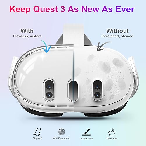 Vista 2 de TiMOVO Accesorios para Meta Quest 3, funda protectora para Quest 3, incluye cubierta transparente, película protectora de vidrio templado ultra