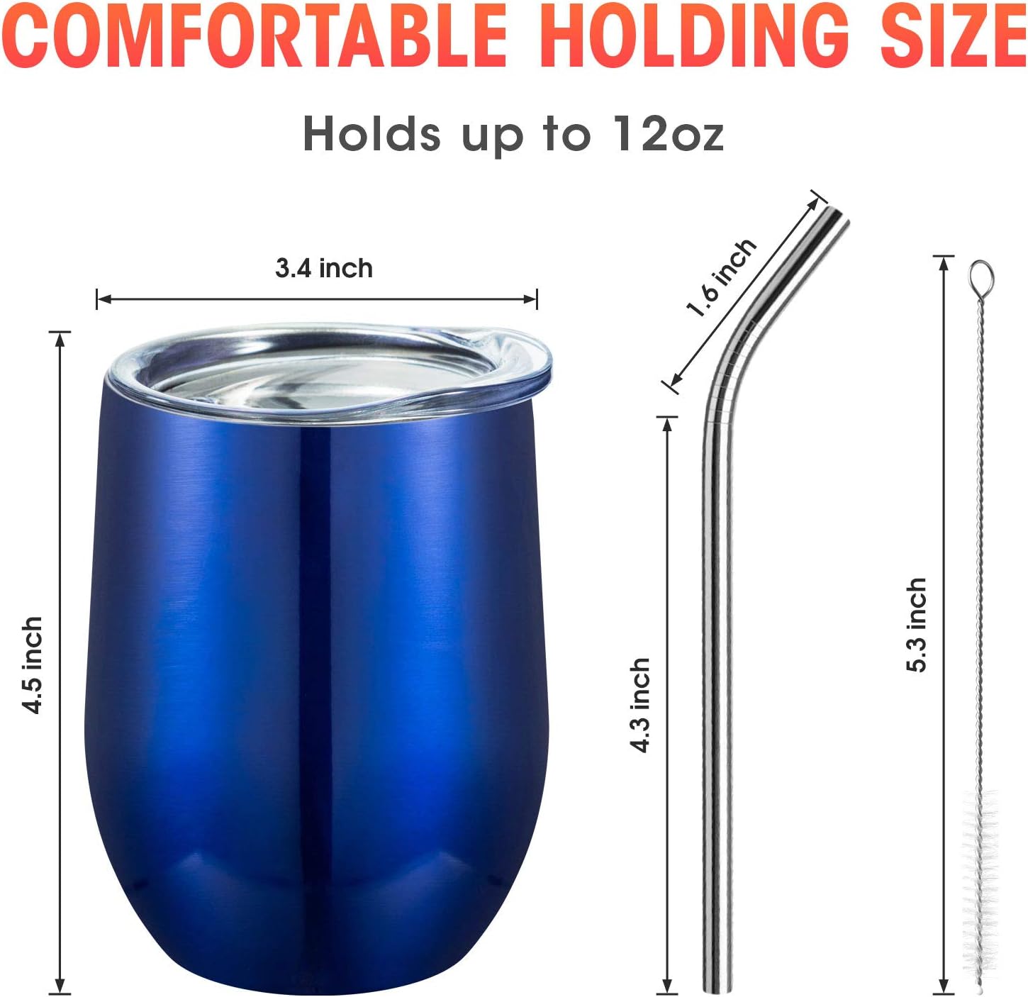 COMOOO 12oz Stainless Steel Wine Tumbler with Lid and Straw, Double Wall Vacuum Insulated Travel Tumbler Cup Stemless for Hot and Cold Drinks Coffee, Wine, Cocktails, Royal blue, 16 Pack - Image 2