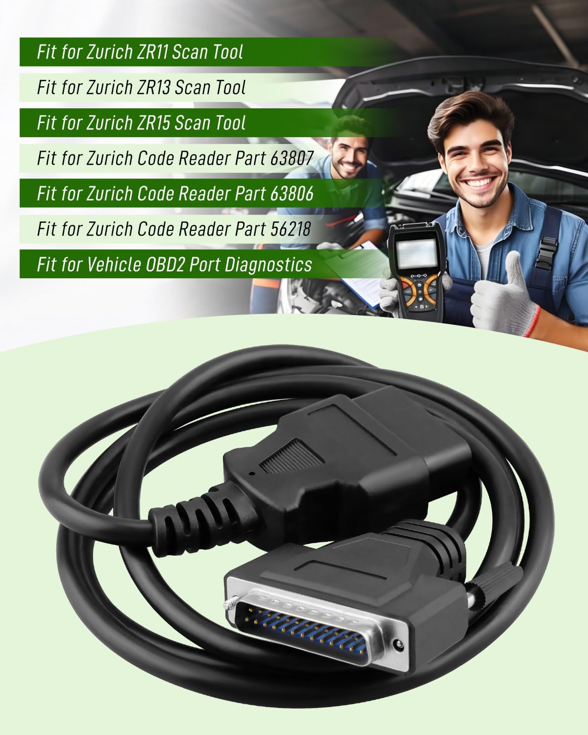 OBD2 OBDII Cable Fit for Zurich ZR11 ZR13 ZR15 Scan Tool for Code Reader Part 63807 63806 56218 for Vehicle OBD2 Port Diagnostics