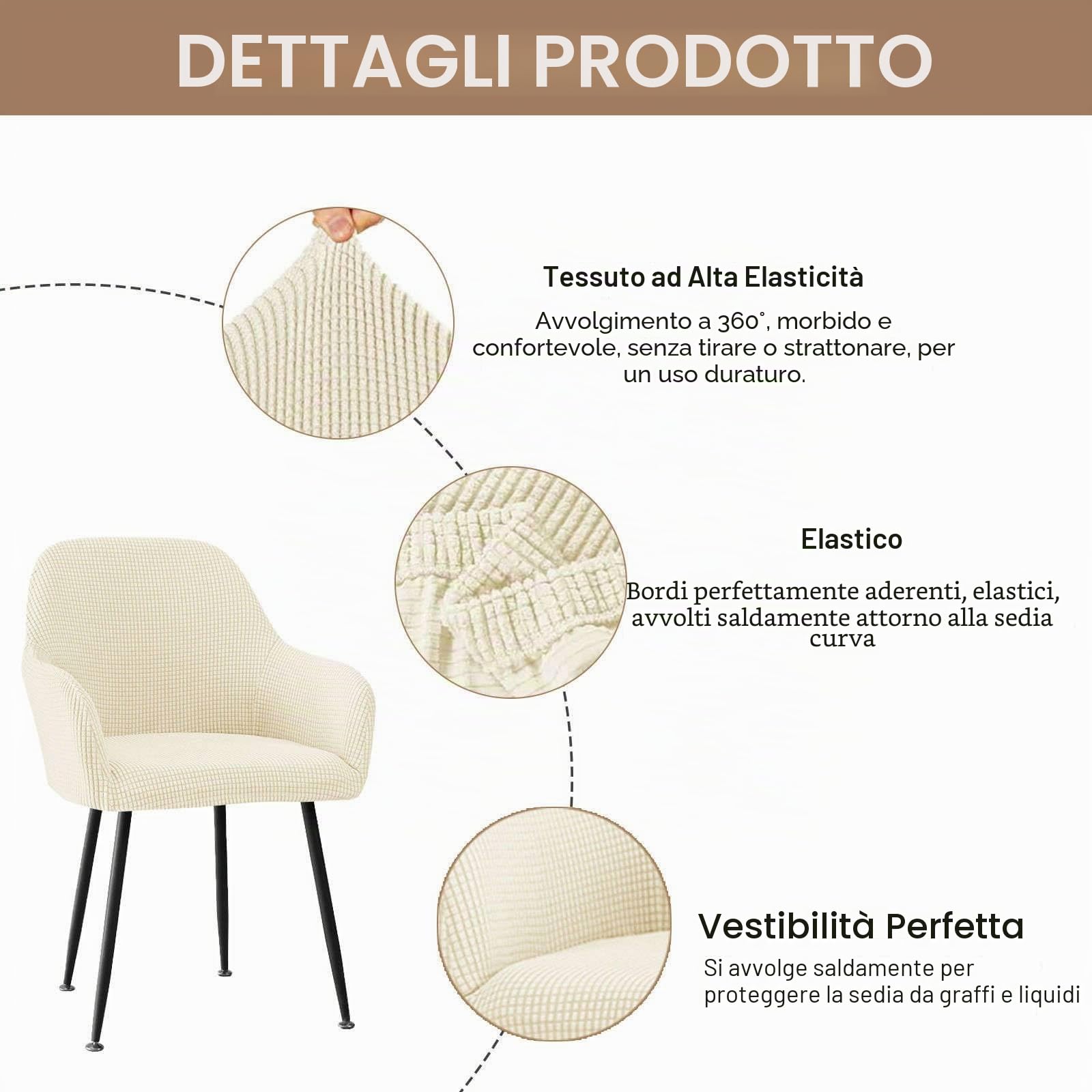 Coprisedie con Schienale Curvo Elasticizzata-D'oro-2 Pezzi | Moderno Copertura per Sedia da Scrivania, Rimovibile Fodera Poltroncina Sala Pranzo con Braccioli Lavabile