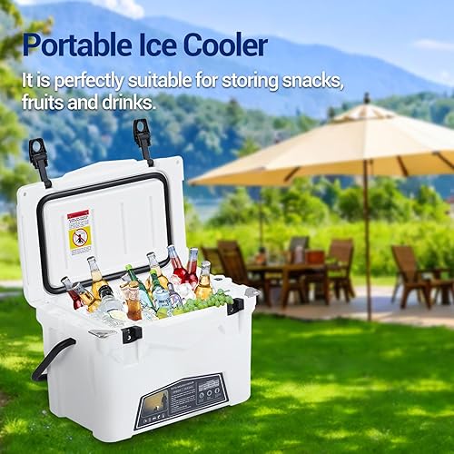 Miniatura 5 de Enfriador de hielo portátil de 20 cuartos de galón, baúl de hielo resistente con portavasos portátil, regla de pescado, abridor de botellas,