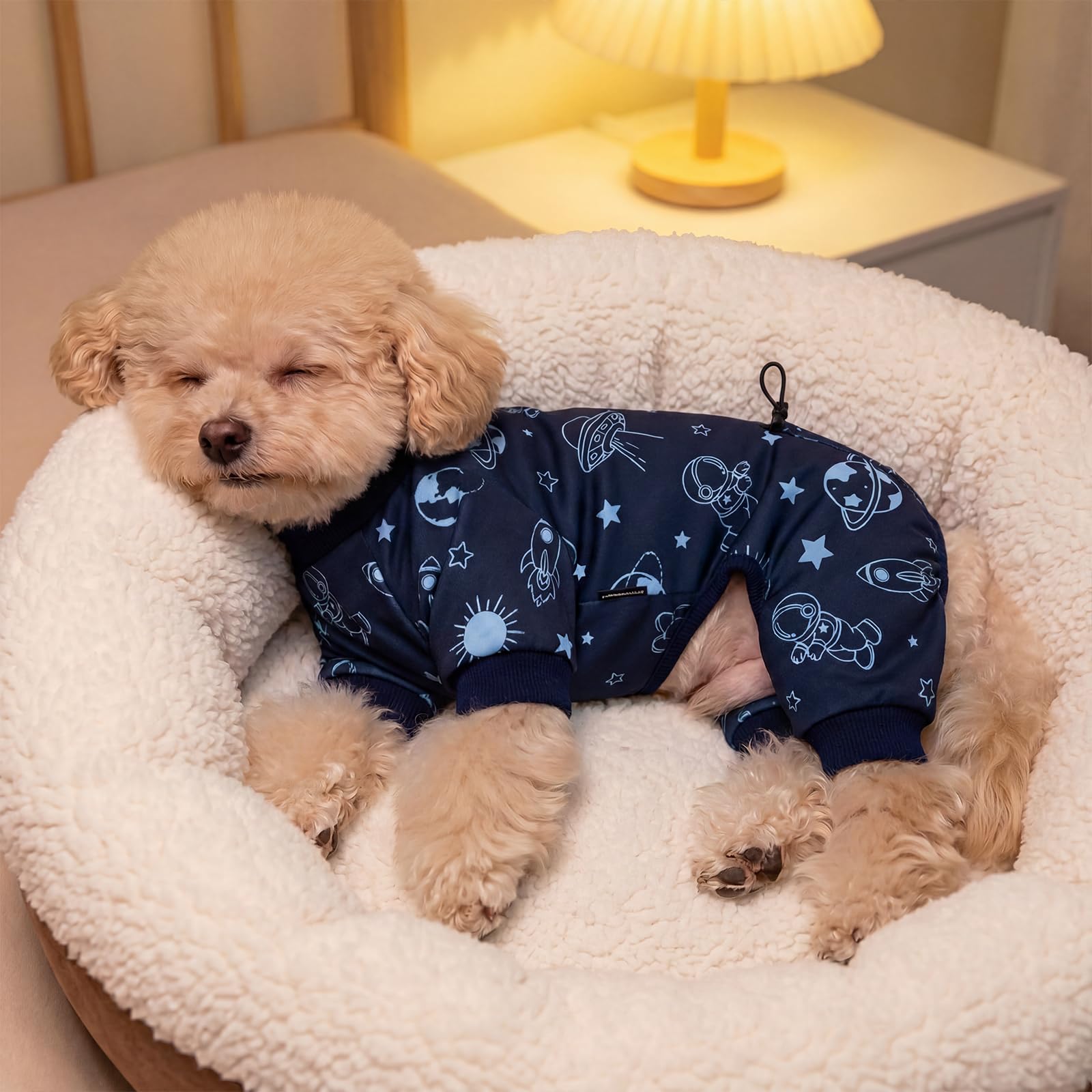 XPUDAC 4 Pack Dog Pajamas, Soft Puppy Clothes with Drawstring Adjustable Stretchy Dogs Onesie for Small Medium Doggie Shed Defender Dog Suit Pet Outfit Boy, M — view 3