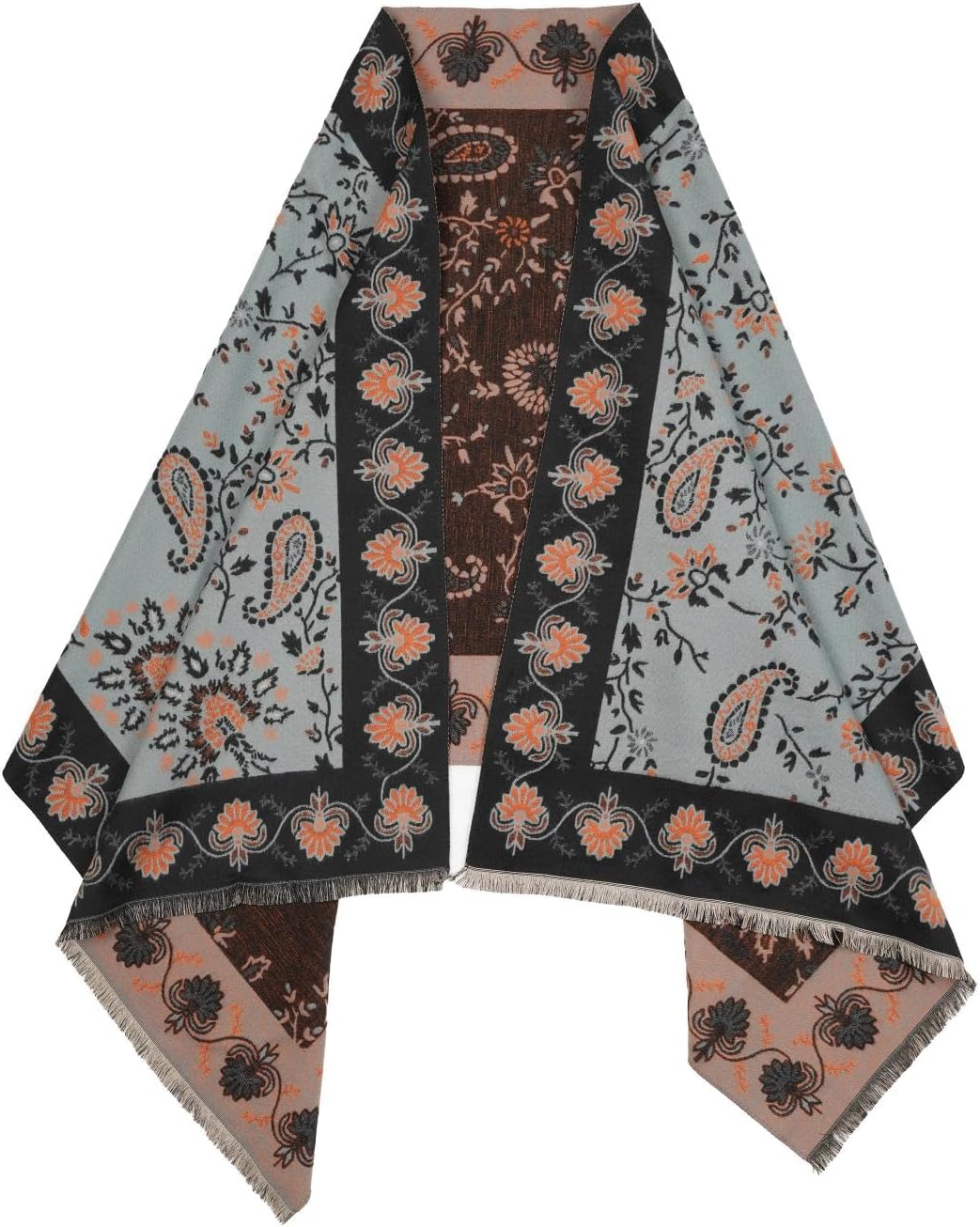 Women's Winter Pashmina Shawl Wrap - Soft Cashmere Feel Reversible Blanket Scarf, Paisley Poncho Cape for Gift - Image 2