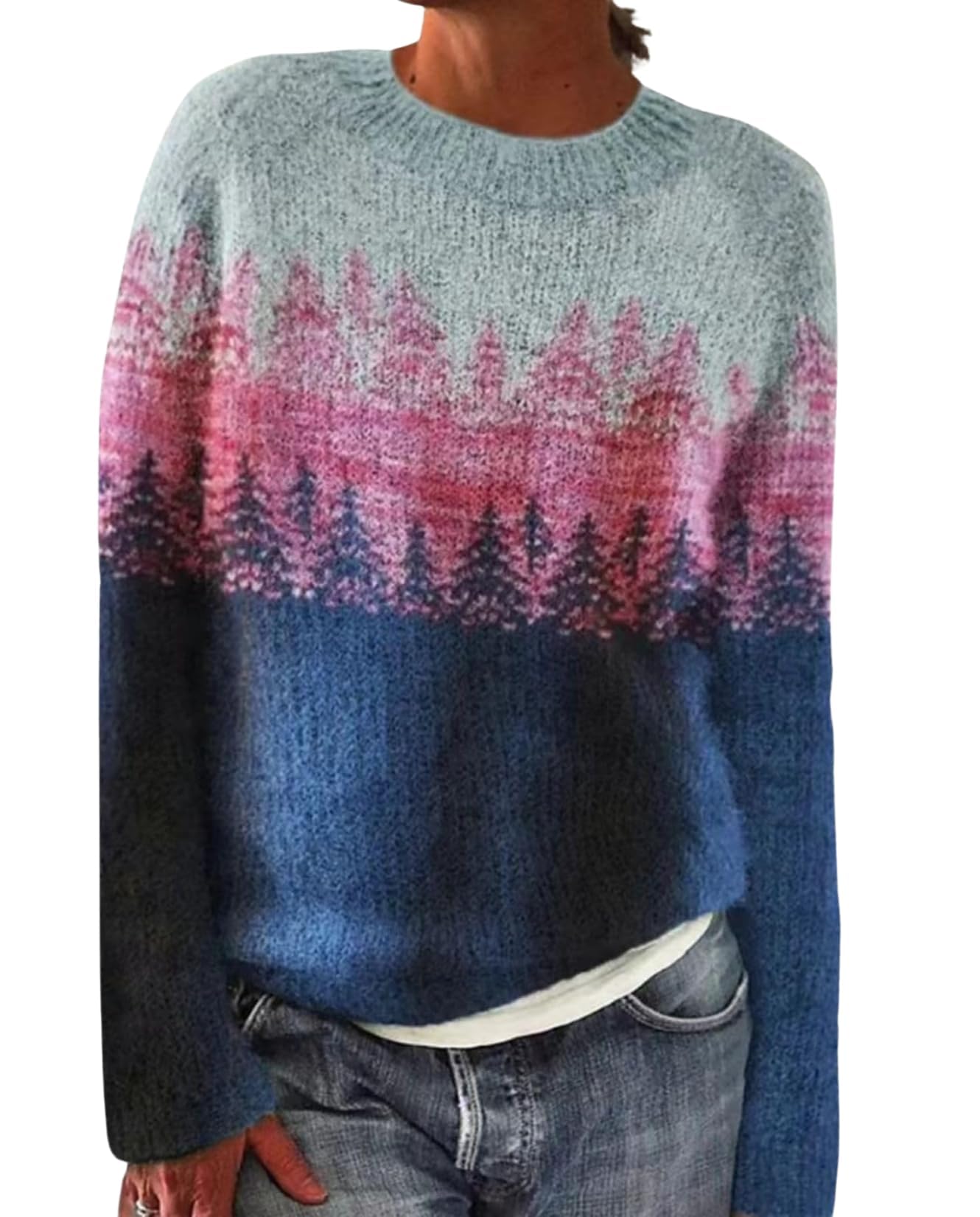 LOAIHA Womens Vintage Fair Isle Pullover Sweater Fall Winter Oversized Casual Striped Crewneck Long Sleeve Knitted Tops