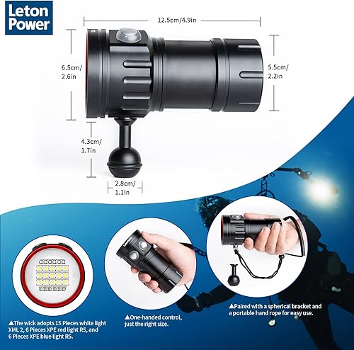 Miniatura 4 de B15 Luz de Buceo Subacuática 8000 Lúmenes Luces de Vídeo Subacuáticas 80m Luz de Buceo para Deportes Bajo el Agua, Filmación Submarina y Fotografía