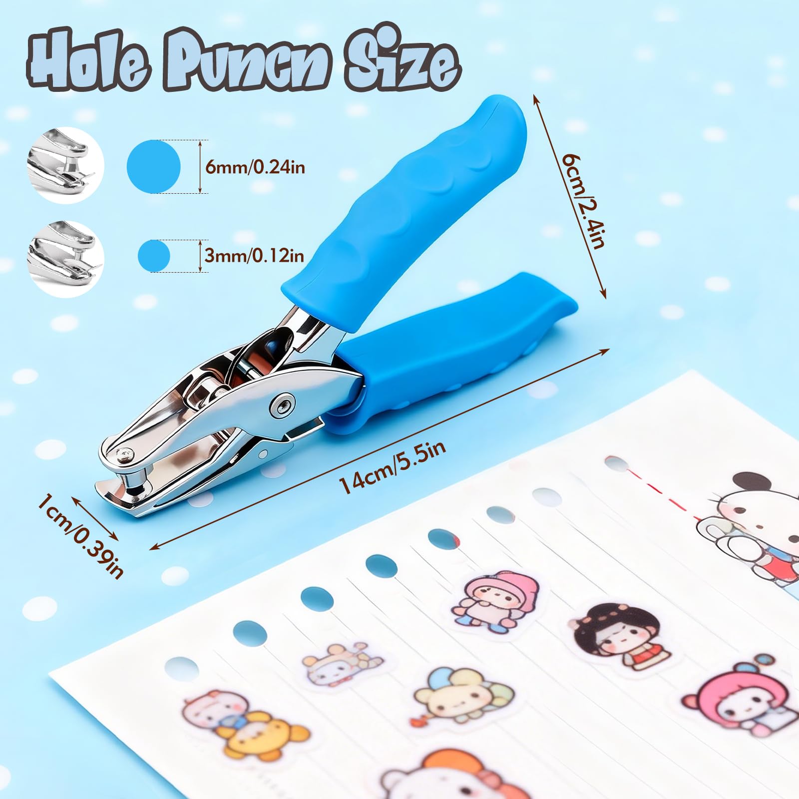 2 Pcs Hole Punch, 1/4" and 1/8" Hole Puncher with Blue Soft Grip for Crafts, Scrapbooks, Tags, Tickets, Handheld Circle Single Hole Punch for Home, Office and Classroom - 3