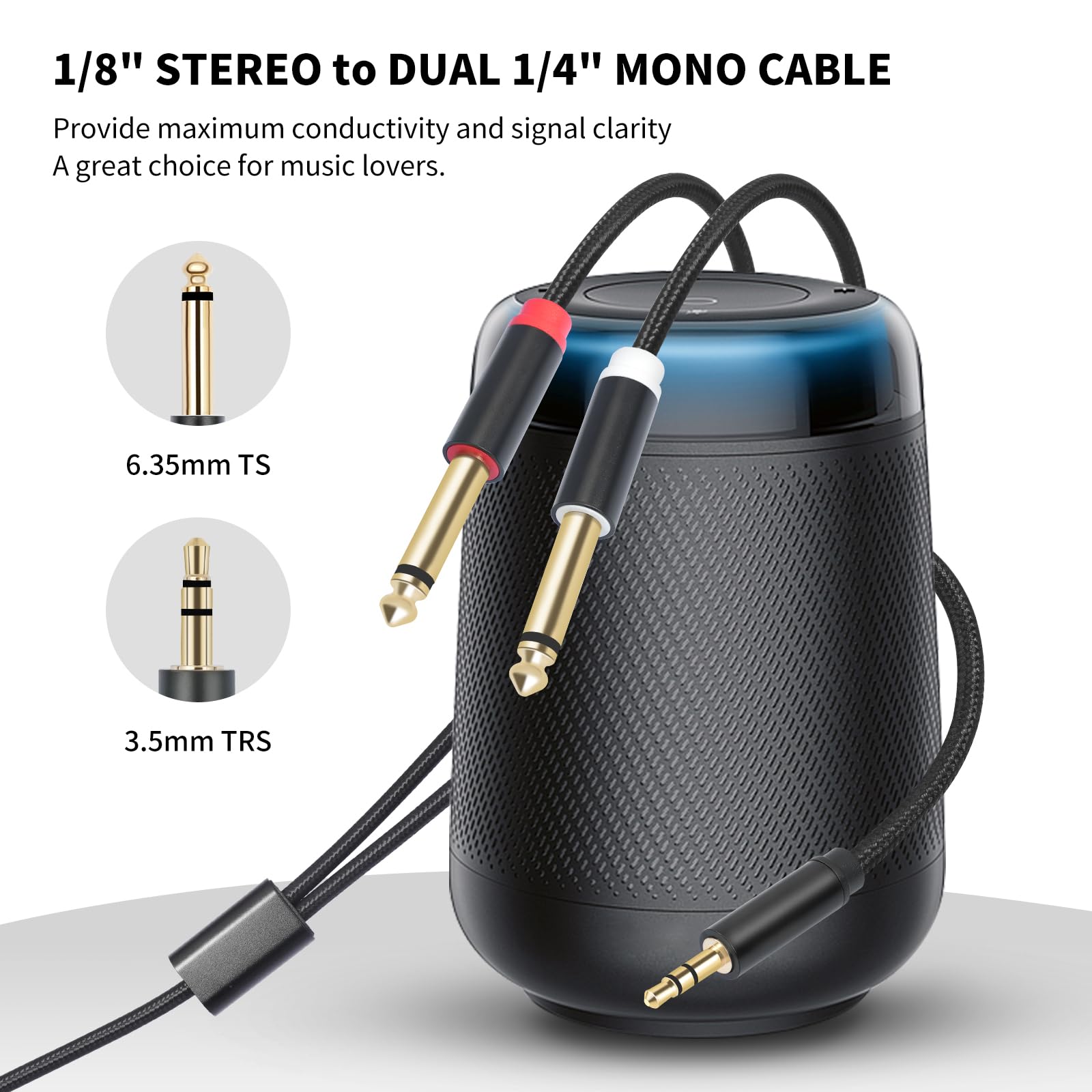 Cavo splitter stereo da 3,5 mm da TRS a doppio 6,35 mm 1/4 TS mono breakout, compatibile con iPhone, iPod, scheda audio del computer, lettore CD, altoparlanti multimediali, sistema stereo domestico