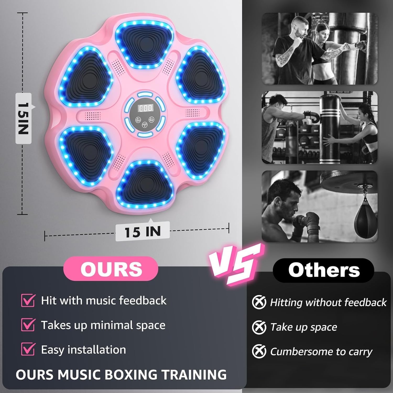 Entrenador de Boxeo Musical, Máquina de Boxeo de música interactiva Inteligente para niños y Adultos, 9 Modos de Velocidad, Almohadilla electrónica montada en la Pared para Fitness en el hogar