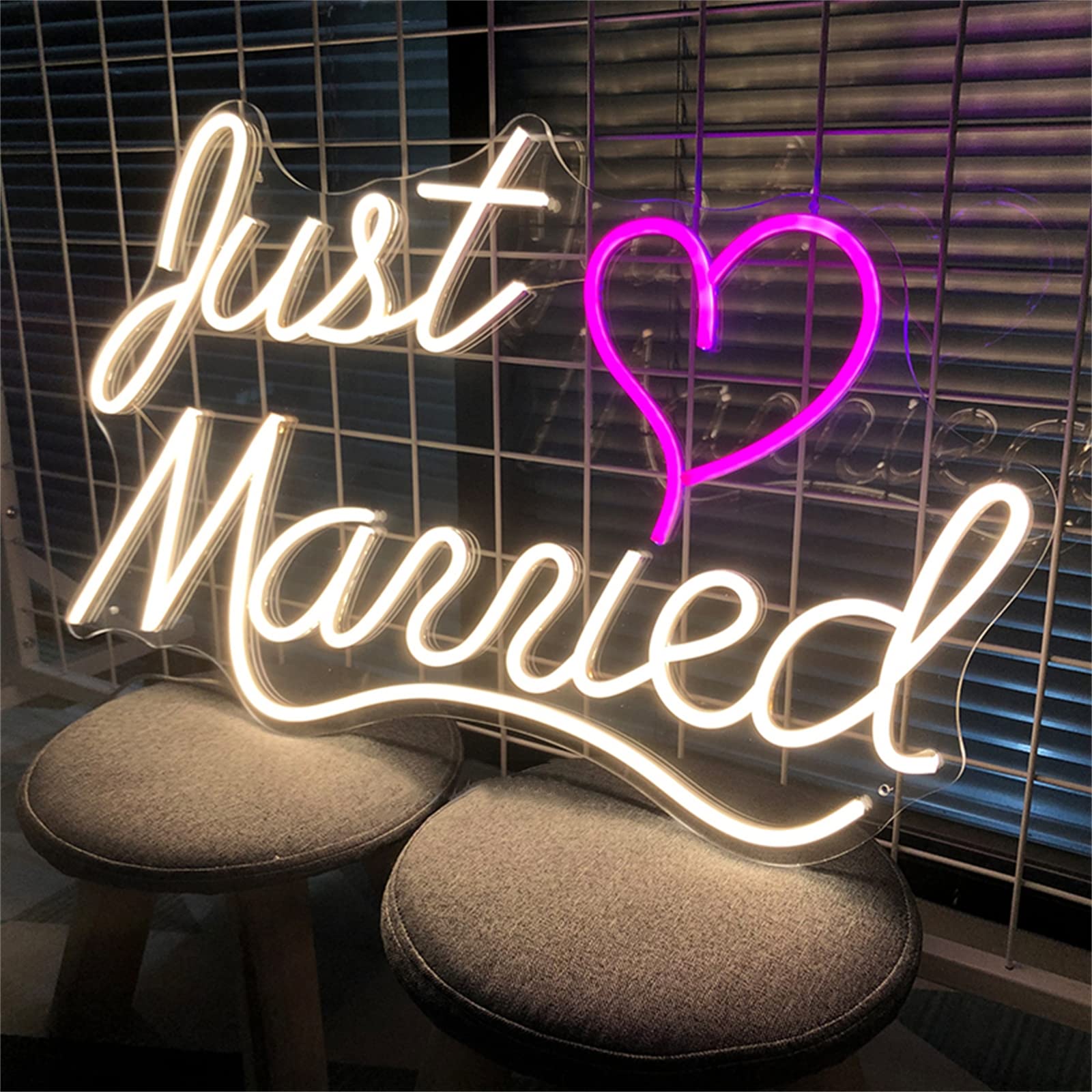 Insegna Luminosa A LED 'Just Married' Dimmerabile – Neon Flex In Silicone, Alimentazione USB, Per Matrimonio E Decorazione