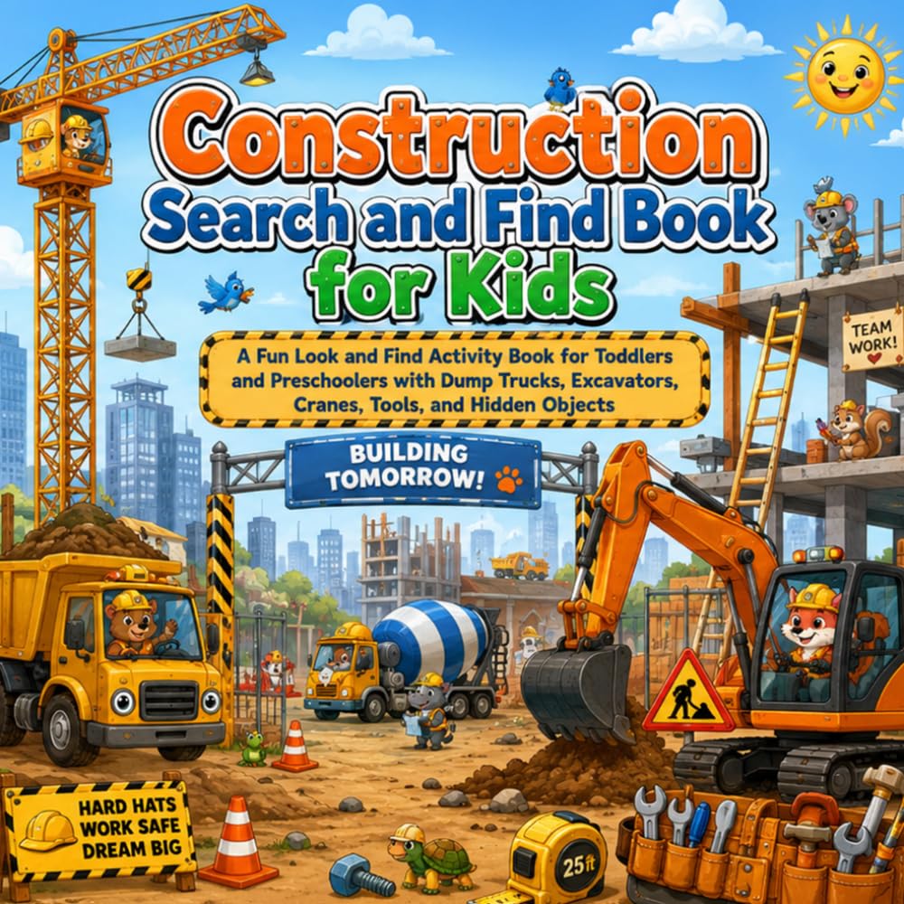 Construction Search and Find Book for Kids: A Fun Look and Find Activity Book for Toddlers and Preschoolers with Dump Trucks, Excavators, Cranes, Tools, and Hidden Objects