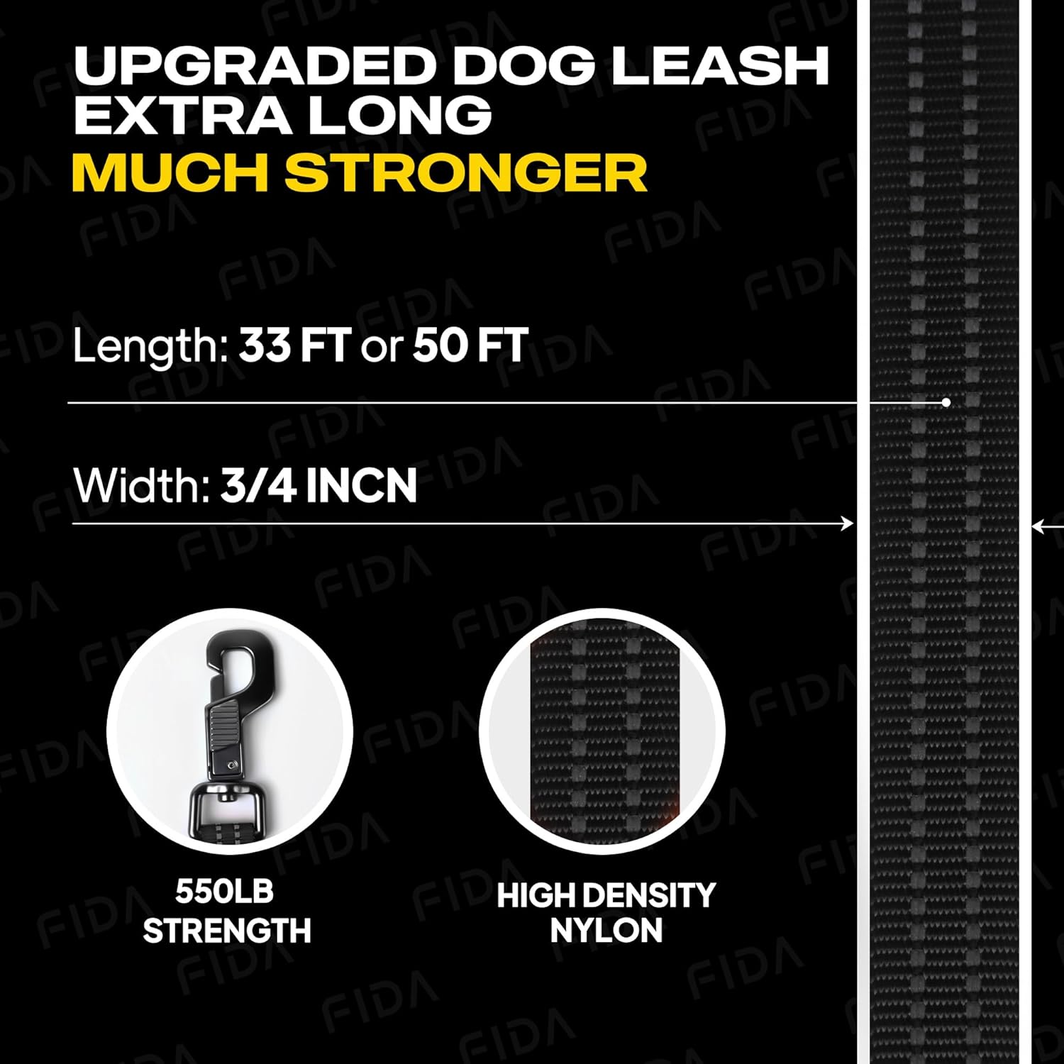 Fida Long Leash for Dogs with Traffic Handle,30ft 50ft Long Dog Leash Reflective Puppy Obedience Recall Training Agility Lead Soft Padded Design for Small Medium Large Breeds(50ft,Black)