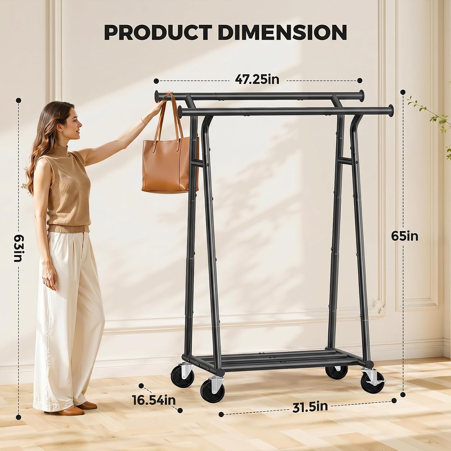 Heavy Duty Clothes Rack - Load 600 LBS, Double Rod Clothing Rack for Hanging Clothes with Shelves, Portable Garment Rack for Bedroom, Laundry, Living Room, Black