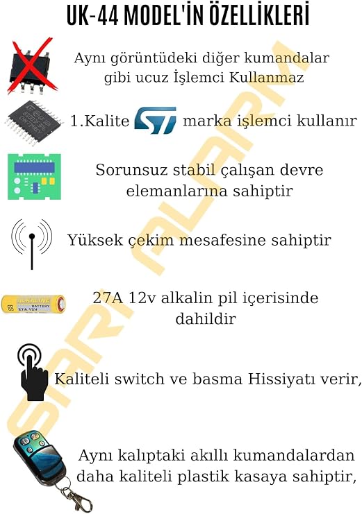 wikom uk-44 Akıllı Öğrenebilen Garaj Kepenk Otopark Bariyer Kumandası 434 Mhz (1. Kalite)