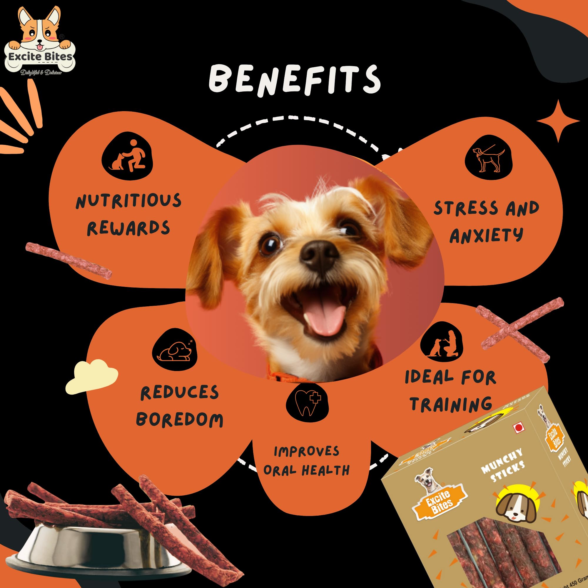 Excite Bites Mutton Flavor Munchy Sticks - 450 g Dog Chews 2