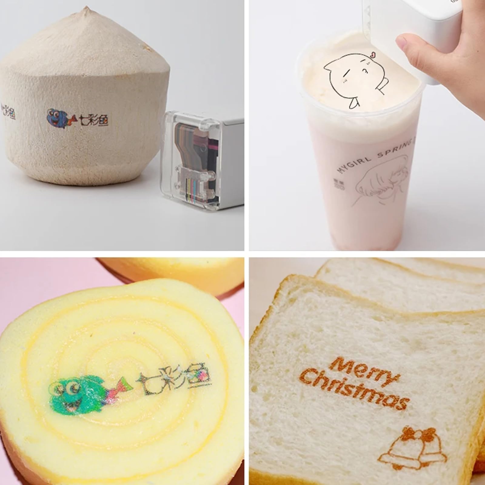 Mini Drukarka Jadalna - Przenośna DIY Ręczna Drukarka Inkjet do Żywności z 1 Kolorową Tintenpatroną do Chleba, Kawy, Ciastek, Macaronów i Sztuki Kulinarnej
