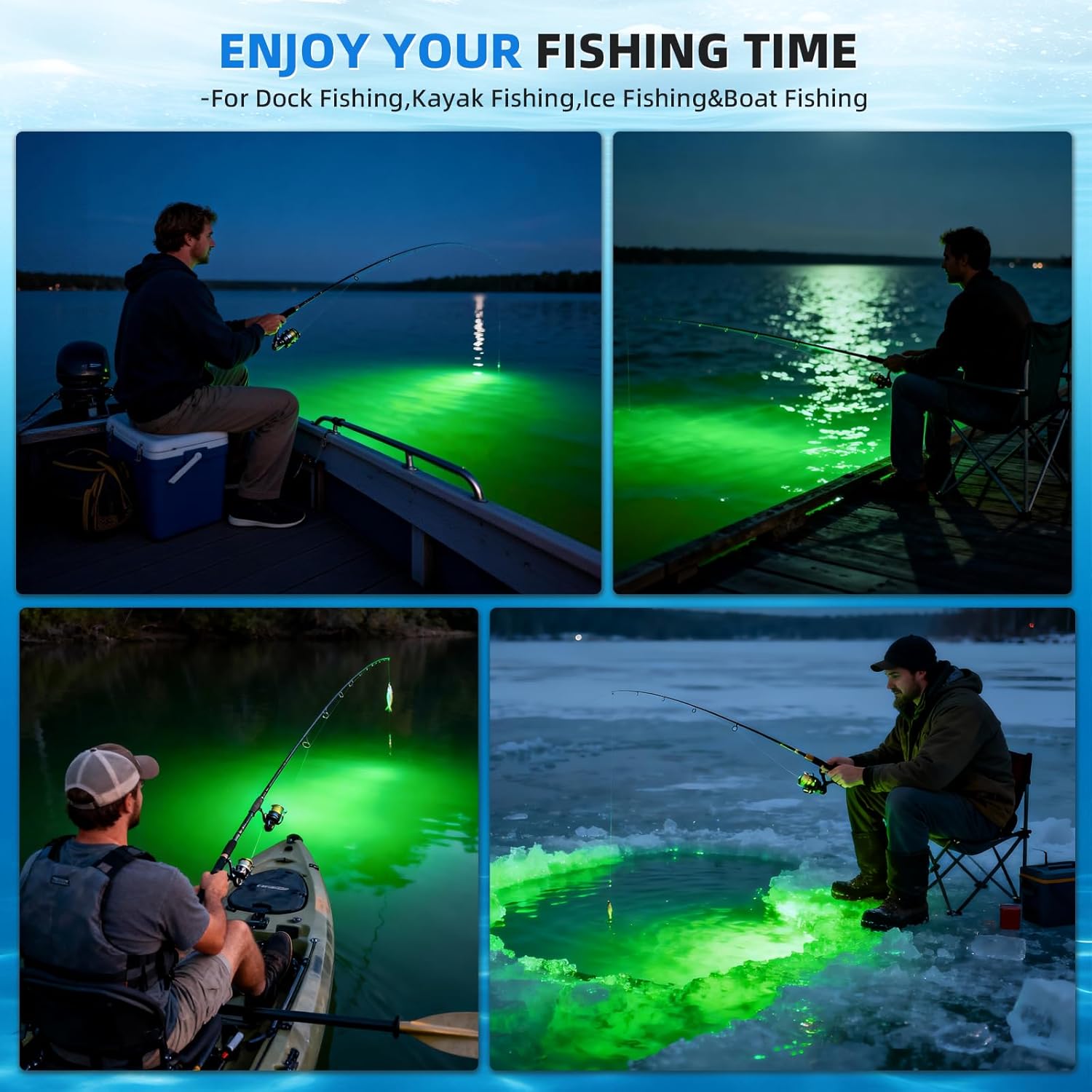 aiGear Underwater Green Fishing Light Compatible for Milwaukee M18 Battery, IP68 Rated Submersible Fishing Light Attractants 16FT Cable for Night Fishing, Docks, Boats(No Battery)