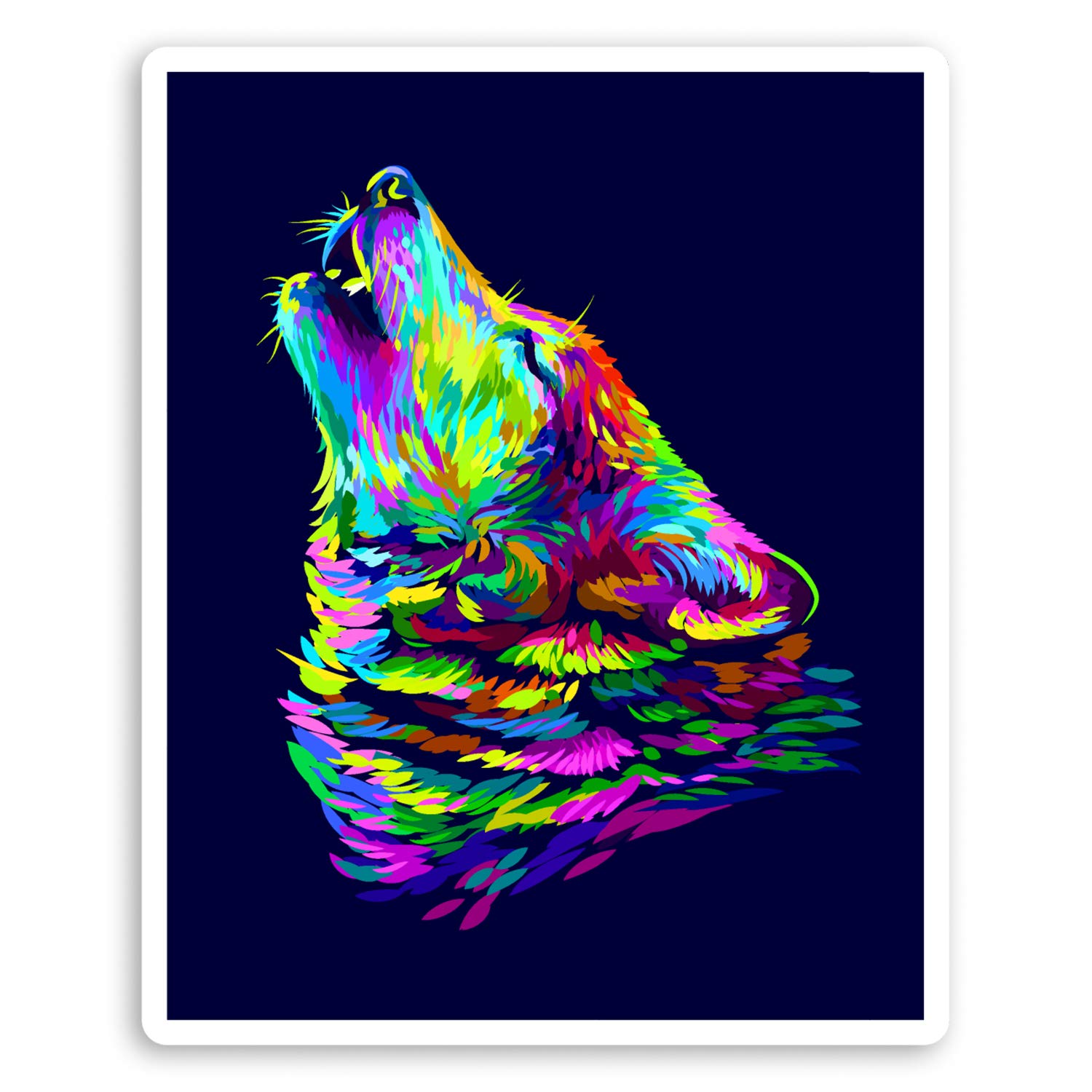 Destination Vinyl Ltd Multi 2 X 10Cm Neon Howling Wolf Vinyl Stickers - Wolves Wild Laptop Sticker #30675 (10Cm Tall)