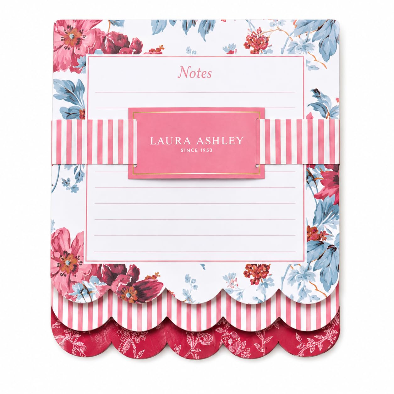 Laura Ashley 3-in-1 Scalloped Edge Layered Notepad โ 6.5 x 7.5 Inch Writing Pad with 150 Lined Tear-Off Sheets, Elegant Heirloom Cottage Stationery, Glue-Bound with Sturdy Backboard
