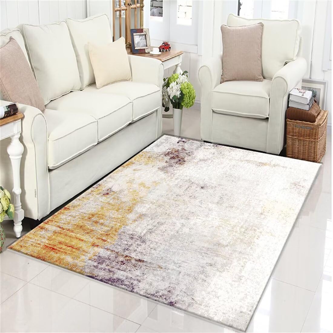 Tapis chambre ado fille jaune et gris pour espace cocooning