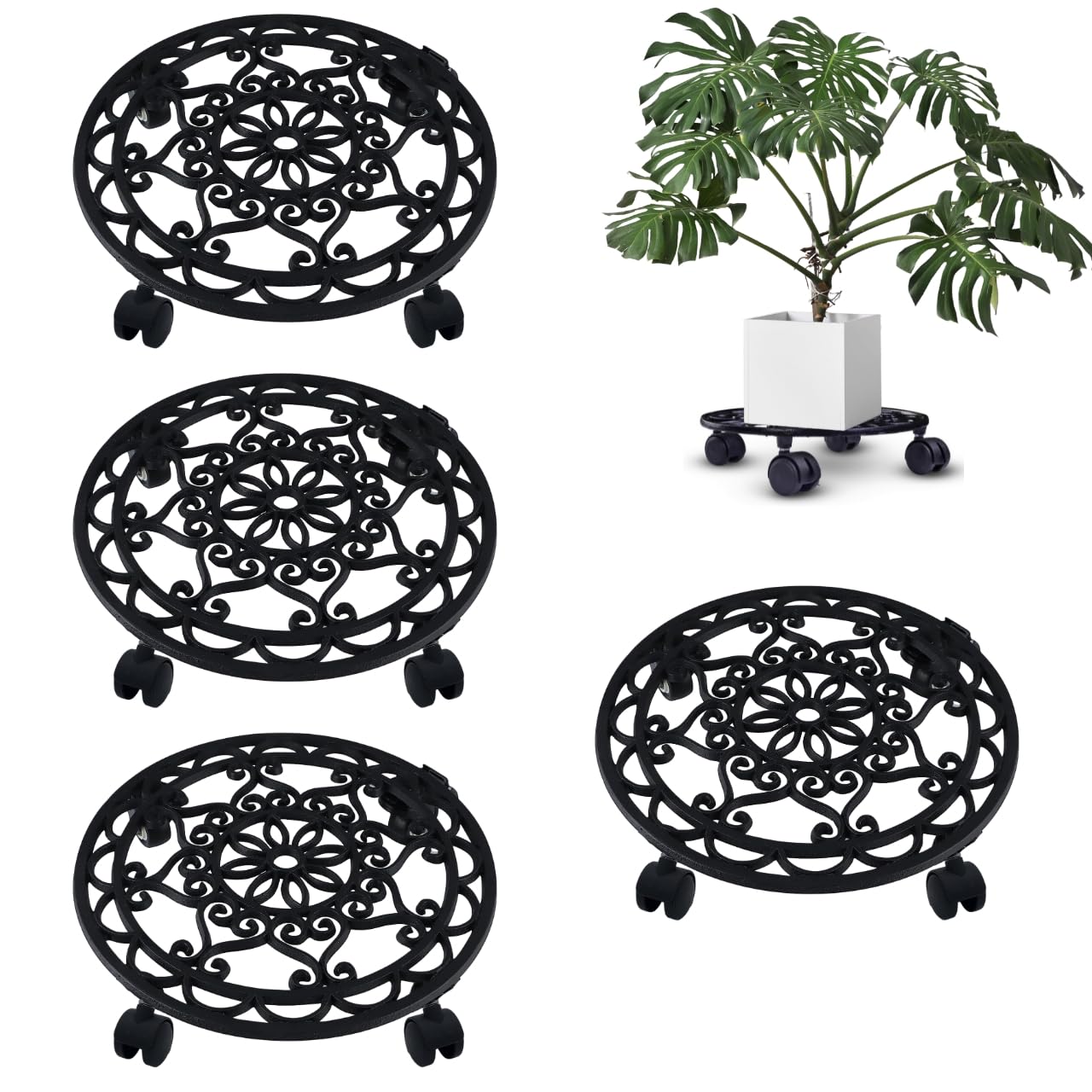 Cast Iron Plant Caddy - Rolling Stand for Pots -18