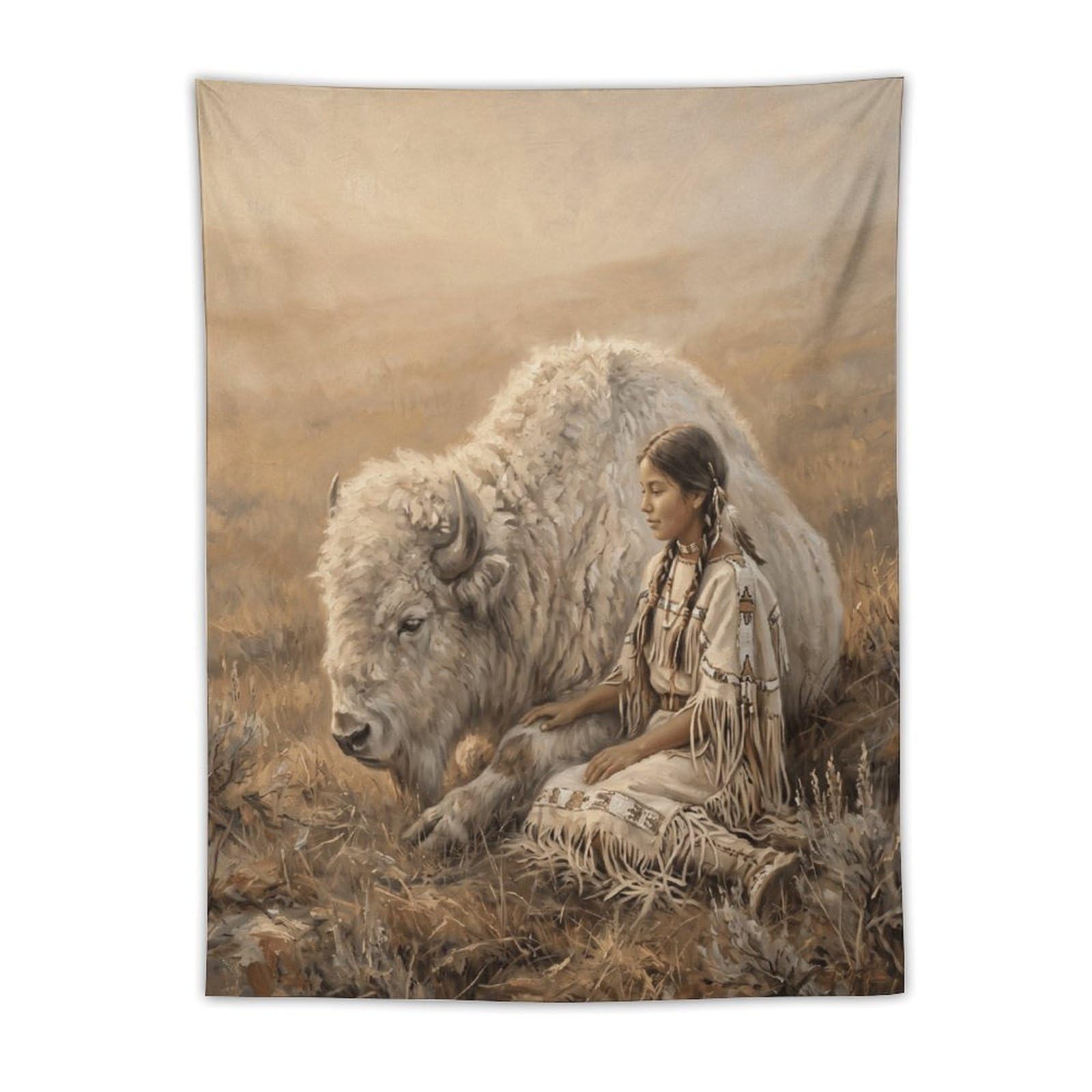 H3B8U2Y5 White Buffalo Woman Prairie Wall Tapestry, Native Legend