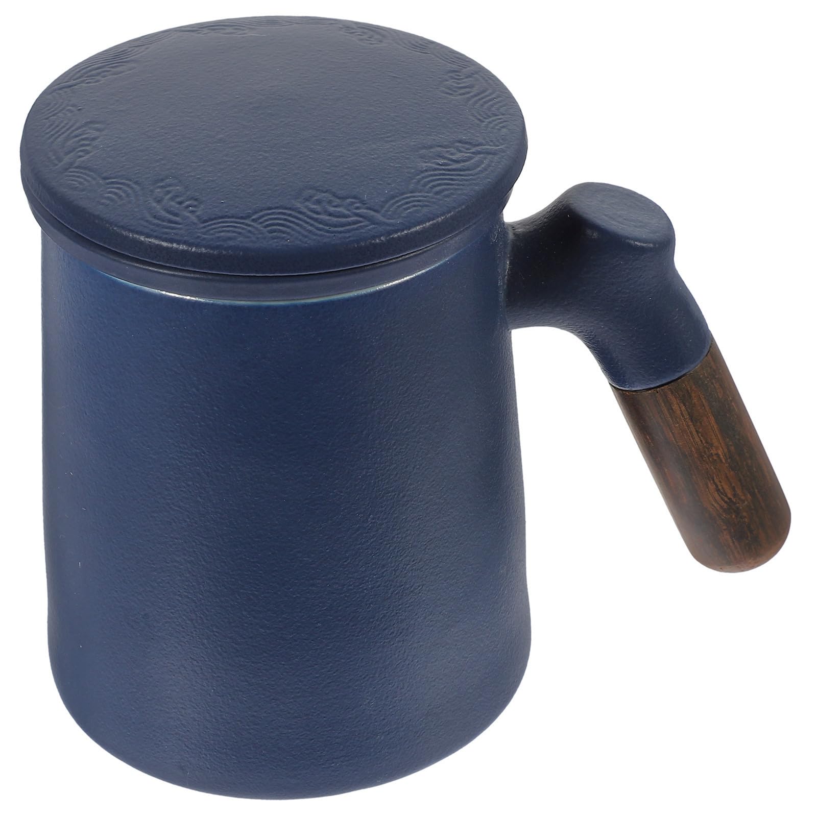 Taza de Té de Cerámica Azul con Filtro y Tapa, 320ml, Mango Anti-escaldaduras para Oficina y Hogar, Previene Residuos de Té
