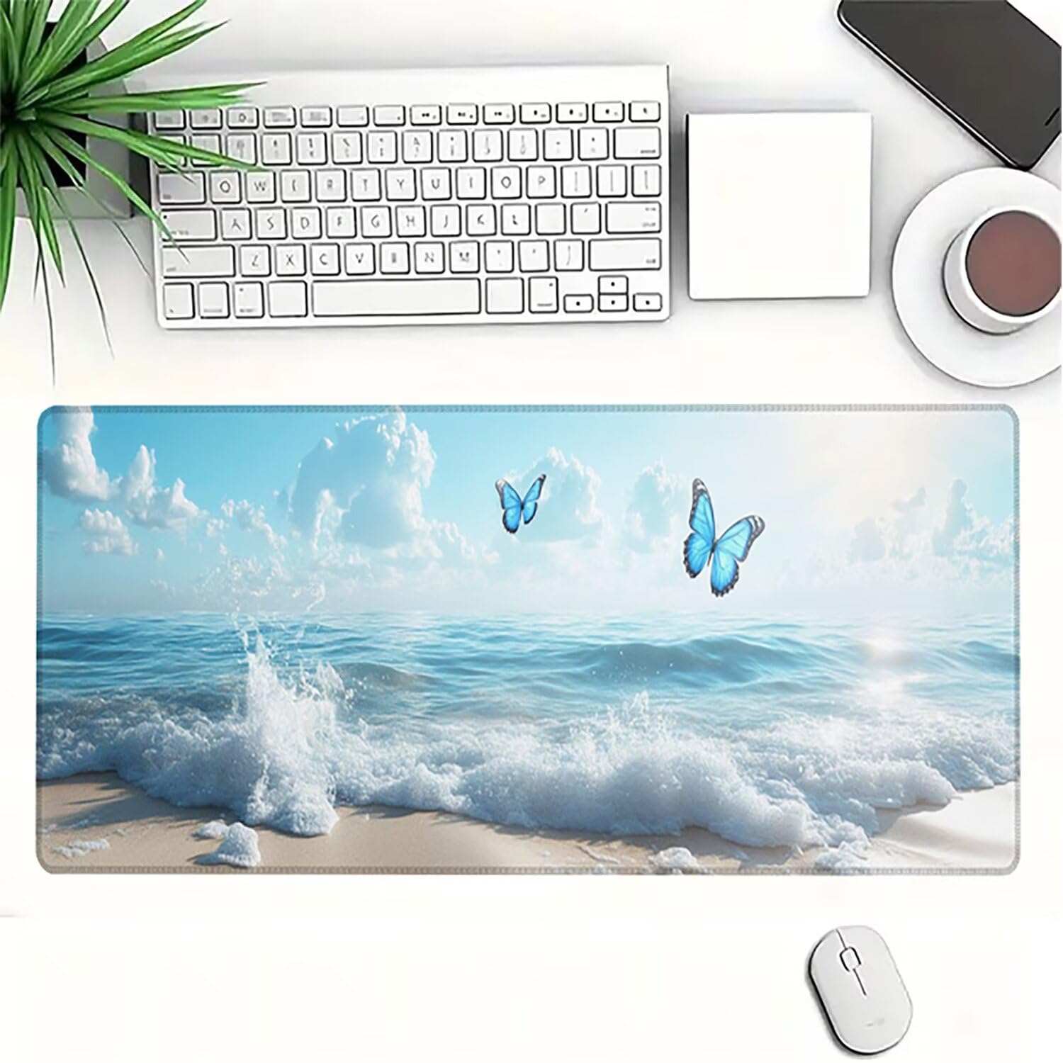Generico Lejnlnng Tappetino Mouse Gaming XXL -160x80cm - Fiore Tappetino Scrivania Grande, Blu Impermeabile Tappeto Mouse con Base in Gomma Antiscivolo, Mousepad XXL per Gaming e Ufficio JL-8136