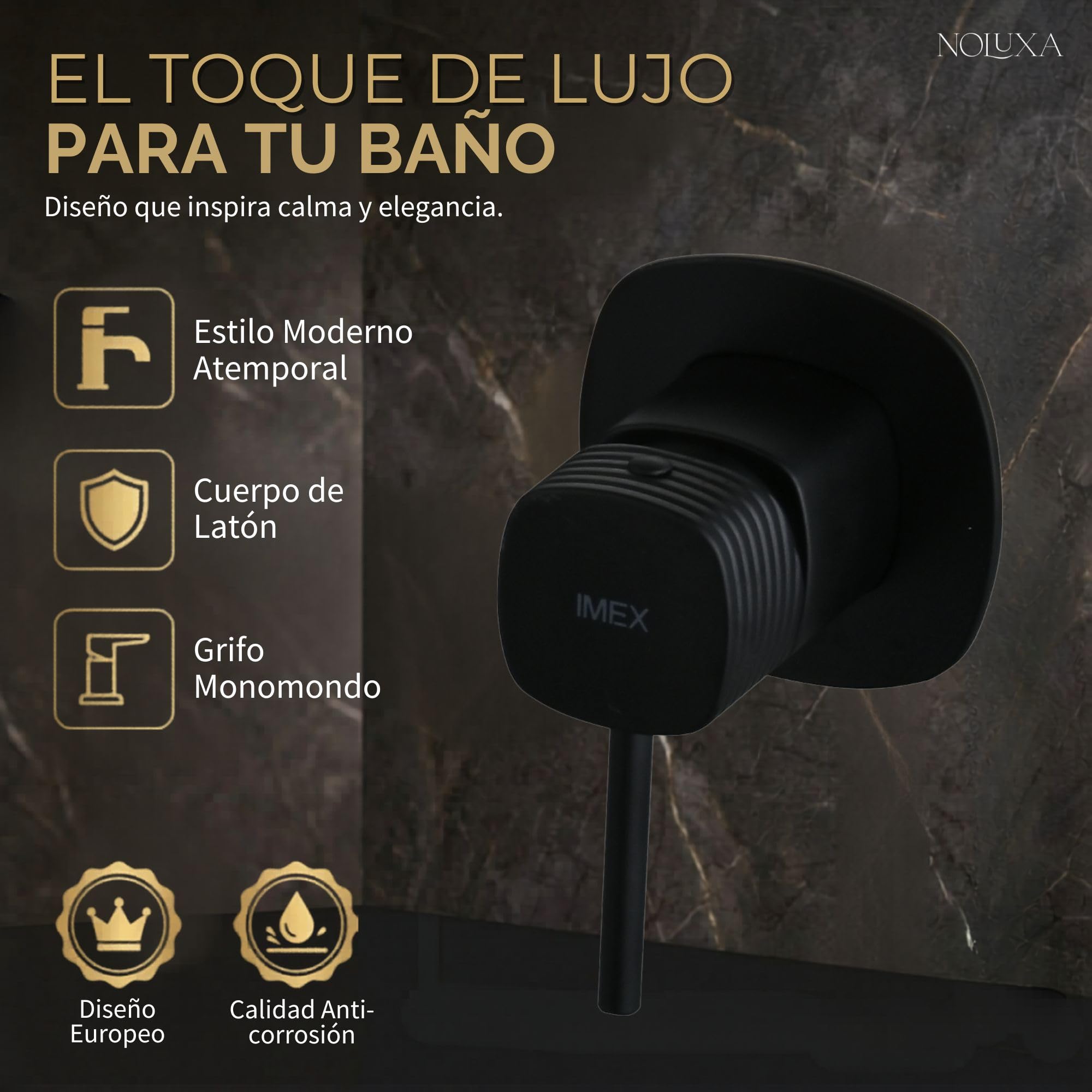 IMEX - Grifo Lavabo Empotrado Negro Mate | Grifo de Lavabo Monomando Pared Mezclador Agua Fría y Caliente | Grifería en Latón con Cartucho Cerámico Ø35mm | Serie Firenze