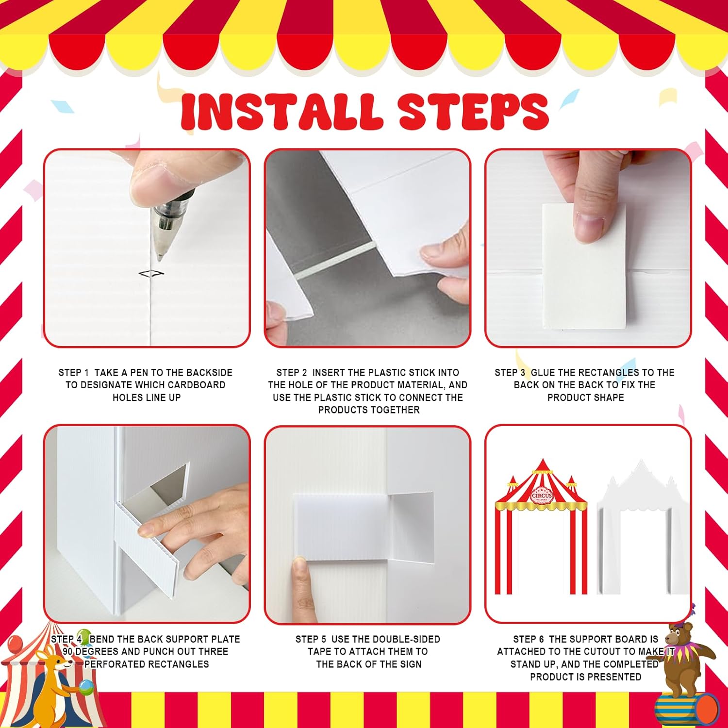 6 Feet Carnival Circus Tent Decorations Red and White Striped Awning Cardboard Cutout Stand up Life Size Photo Booth Props Entryway Door for Circus Clown Birthday Backdrop Celebration Party Supplies