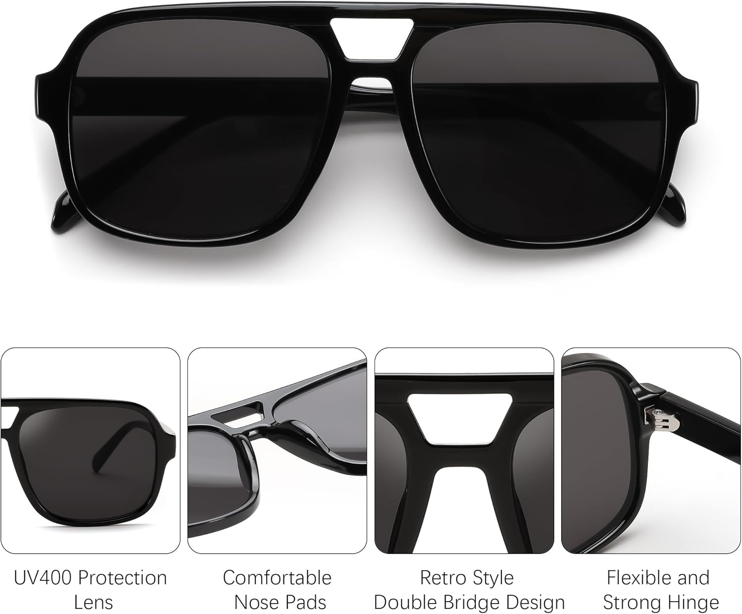 FEISEDY Retro Aviator Sunglasses for Women Men 70s Classic Vintage Shades Trendy Square Sun Glasses B0253 - Image 4