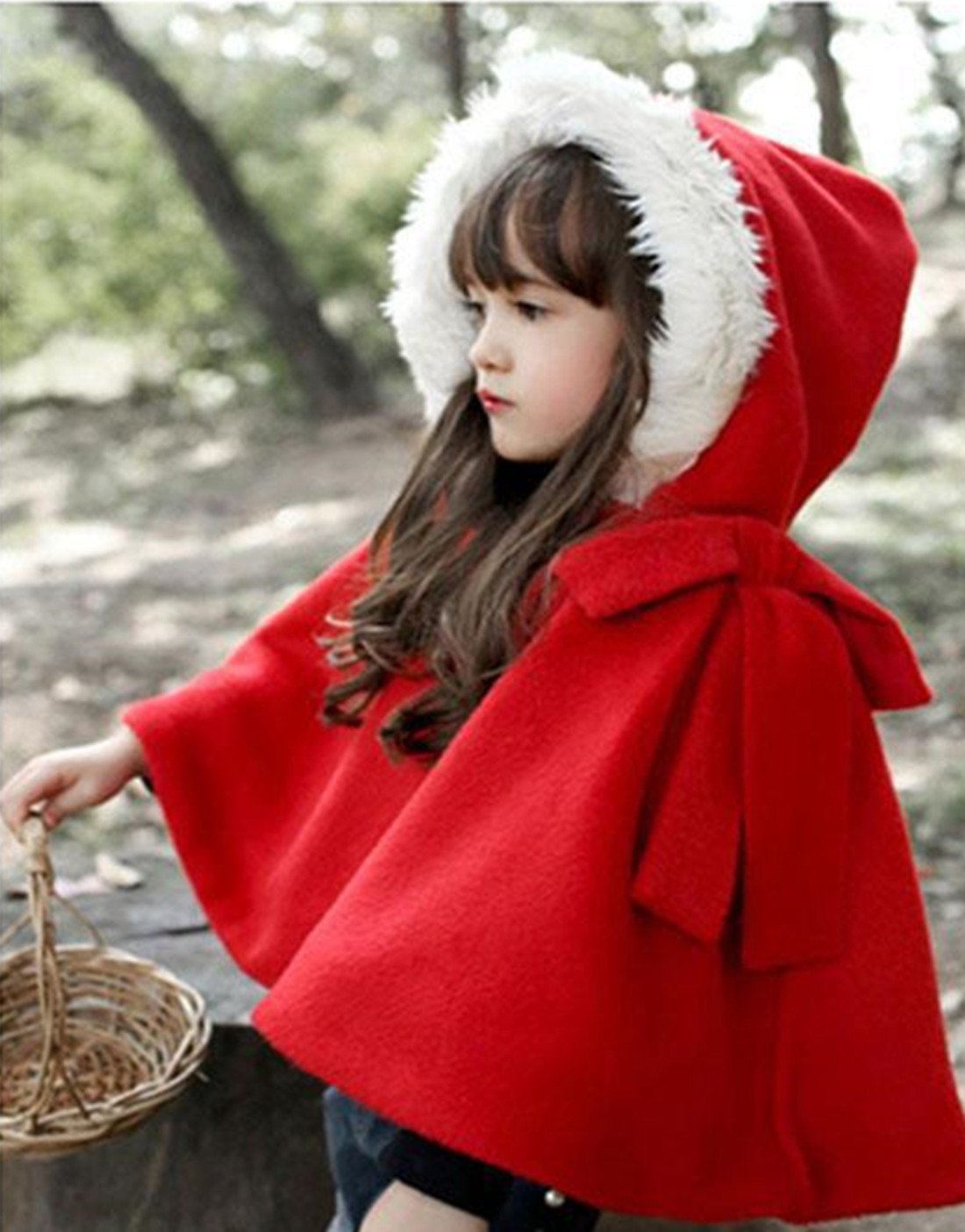 子供服 女の子 子供ケープ 子供ドレス ポンチョ ふわふわ クリスマス コスチューム 結婚式 ボレロ アウター 誕生日 パーティー ハロウィン 防寒 厚 120cm, レッド