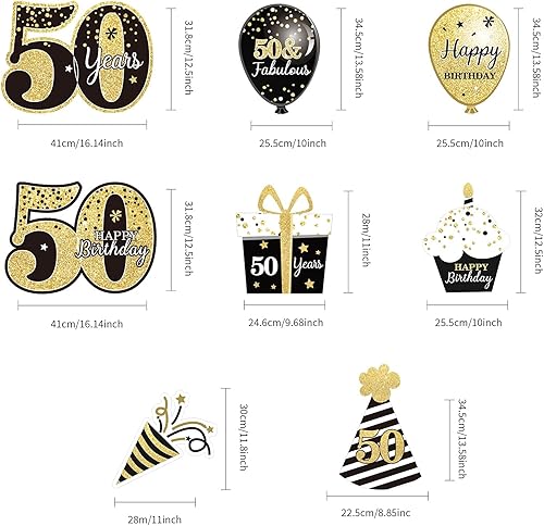 Miniatura 25 de Decoraciones de feliz cumpleaños 80 para hombres al aire libre 80 cumpleaños carteles de patio con estacas negro y dorado 80 cumpleaños decoración