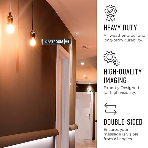 Miniatura 9 de Proyección de baños con letrero gráfico, doble cara, 2x10 pulgadas, ACM, con níquel cepillado negro satinado accesorio, fabricado en EE. UU