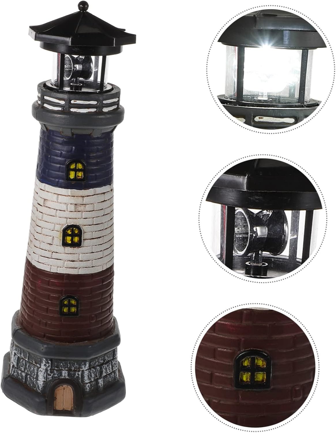 Solar-Powered Garden Lighthouse Decor Outdoor Resin Craft Ornament Solar Lighthouse Statue for Patio Lawn Decor