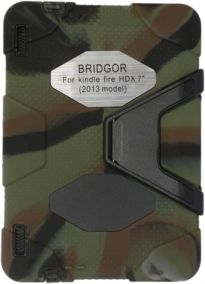 Kindle Fire Hdx 7'' Case, Kindle Fire Hdx 7 Inch Cover for Kindle Fire Hdx 7 Inch(2013 Model) Silicone Plastic Dual Pretective Back Cover Kid Proof Military Duty Case with Stand Rain Proof Dust Proof Shockproof Army Camo Silicone and Black Pc Resin Material