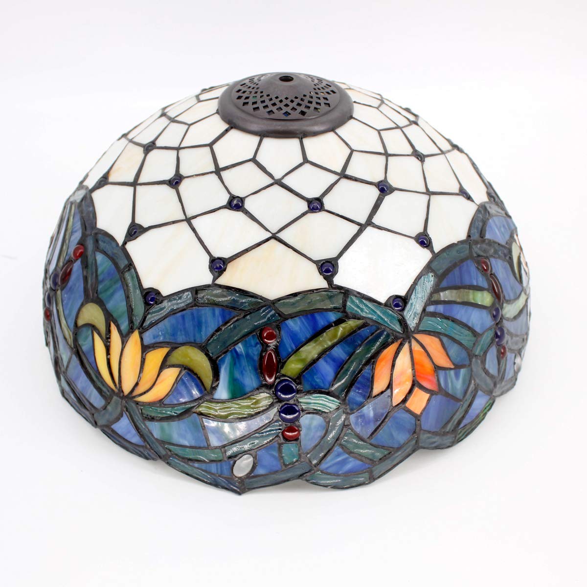 WERFACTORY Tiffany Table Lamp Stained Glass Style Bedside Lamp Blue Lotus 16X16X24 Inches Desk Reading Light Metal Base — view 5