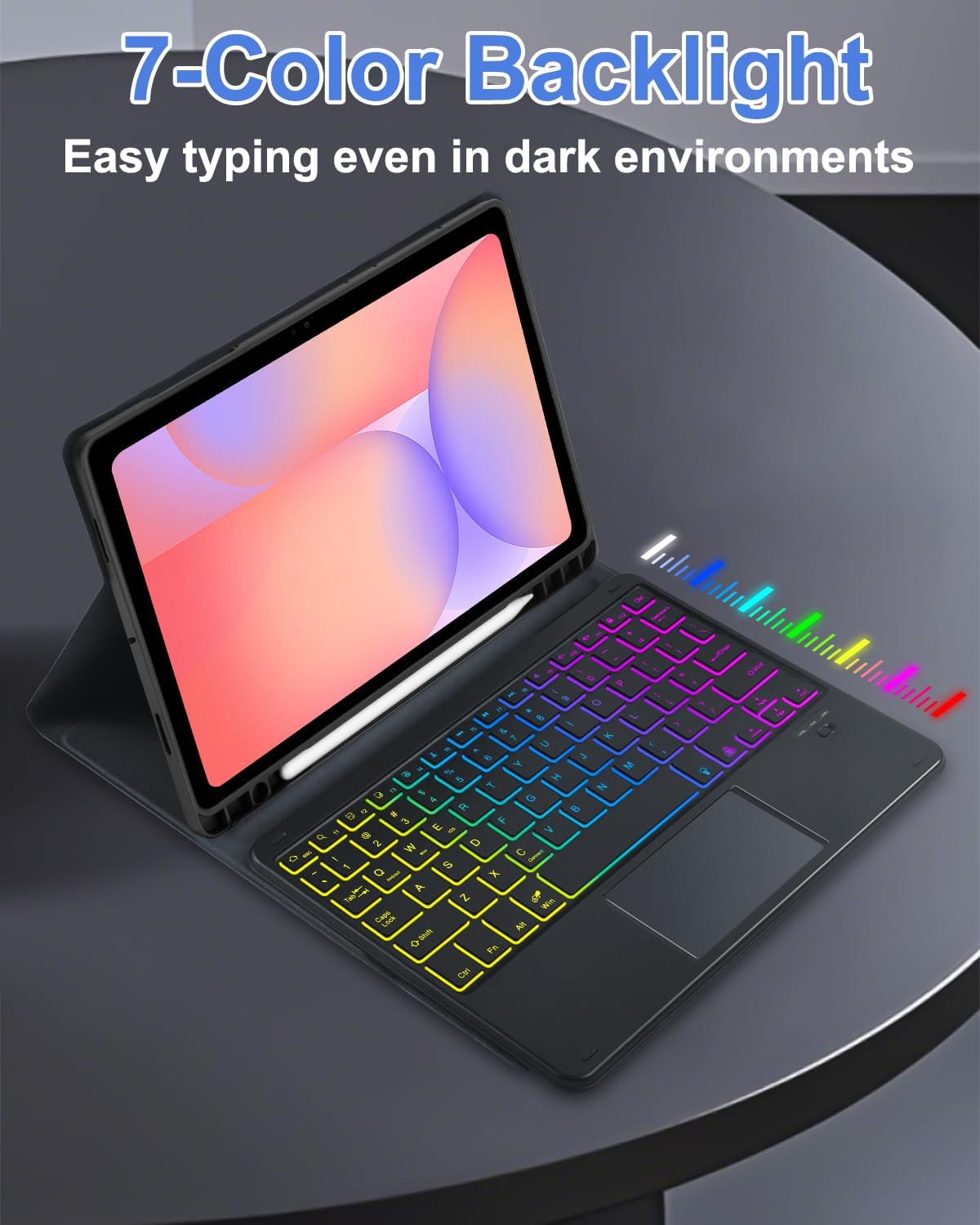 MePadKey Touchpad Keyboard Case for Samsung Galaxy Tab S10 Lite/S10 FE/S9 FE 10.9 inch /S9 11" 2025/2023 Tablet, Rainbow Backlight Type-C Charging TrackPad Keyboard with Pencil Holder (Black)