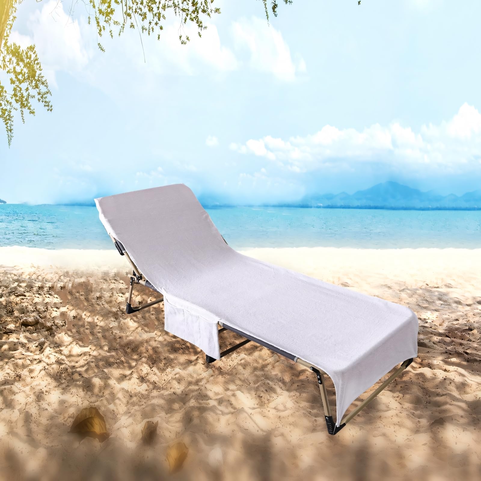 Muka Telo Copri-Lettino Da Spiaggia/Piscina In Spugna - 73,7 X 215,9 Cm - Bianco, Con Tasche Laterali - 4