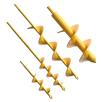 Nafogar Garden Auger Drill Bit for Planting - Pack of (4) - Garden Ground Earth Post Hole Digger Drill Auger for Gardening Bulbs, Flowers, and Bedding Plant - Made to Fit in Any 3/8 Hex Drill (Yellow)