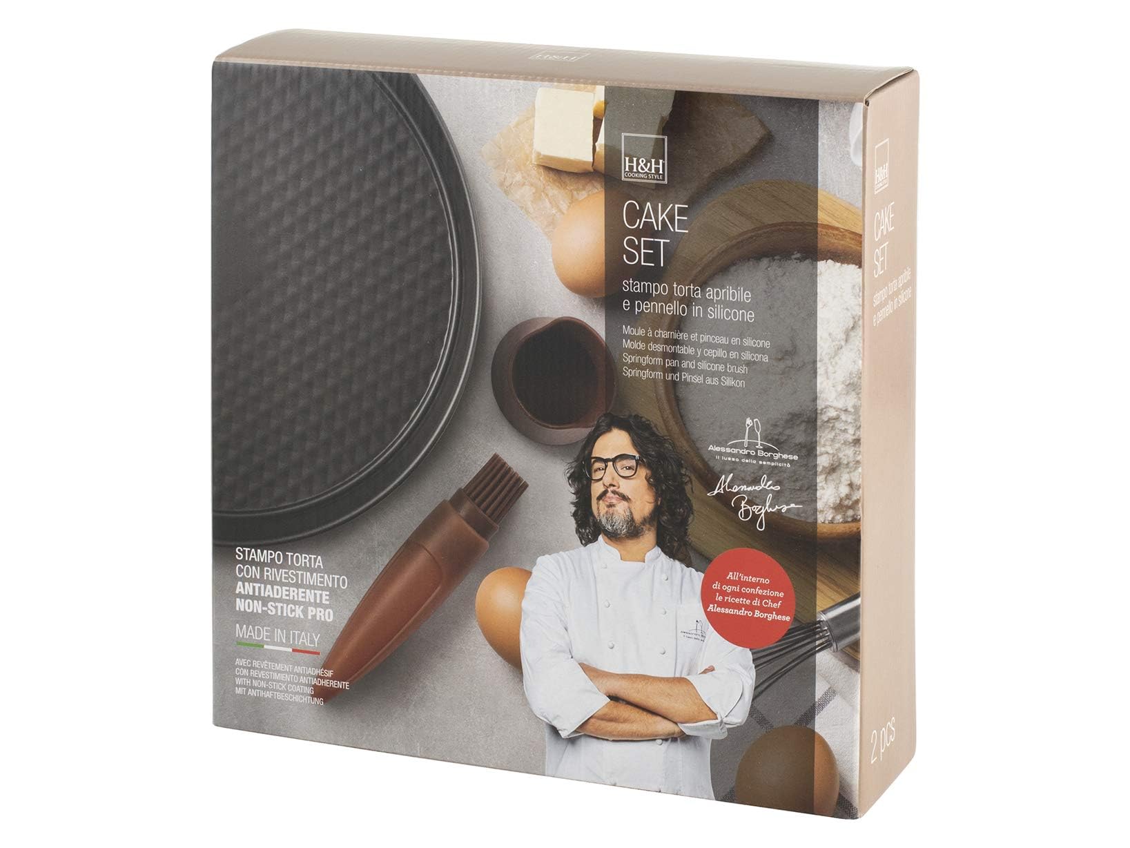 H&H Alessandro Borghese Non-Stick Cake Pan with Brush