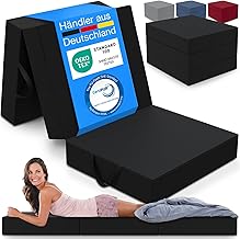 maxVitalis Folding Mattress, Guest Mattress, 3-Piece Folding Mattress, Extra Thick Foam (15 cm), Washable, Intervertebral Disc Cube, Foldable Mattress for Adults (Black, 90 x 200 x 15 cm)