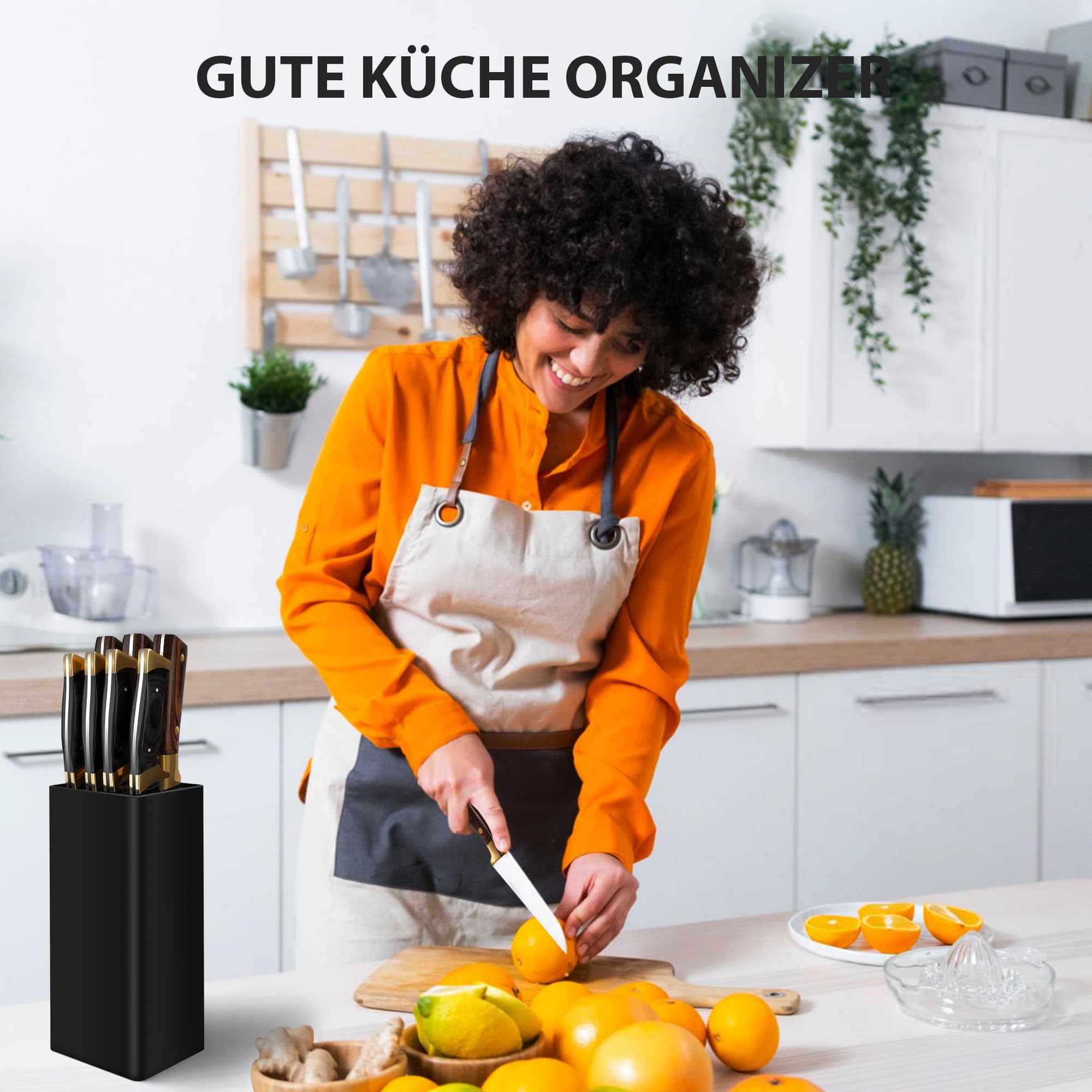Porte Couteaux sans Couteaux, Blocs Couteaux Vides Noir, Universel Porte-Couteaux de Cuisine, Support Couteau de Cuisine avec Lattes Flexibles, Rangement Couteaux Cuisine Carré, 22 x 9.5 x 9.5 cm