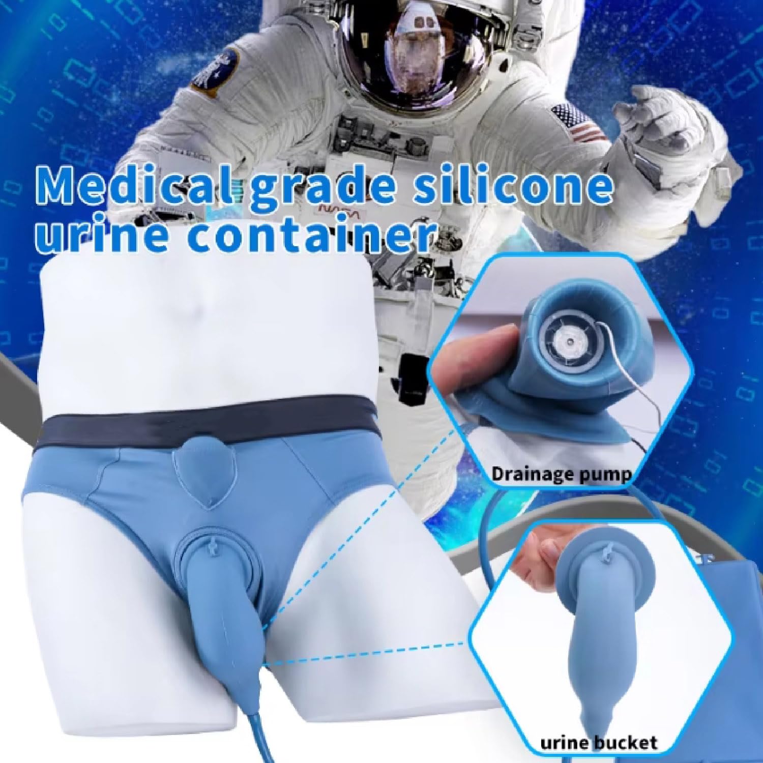 Dispositivo de micción para hombres Bolsa de orinal portátil para hombre para orinar de pie, ropa interior de silicona reutilizable Pañales para adultos, para demencia e incontinencia (1000 ml)