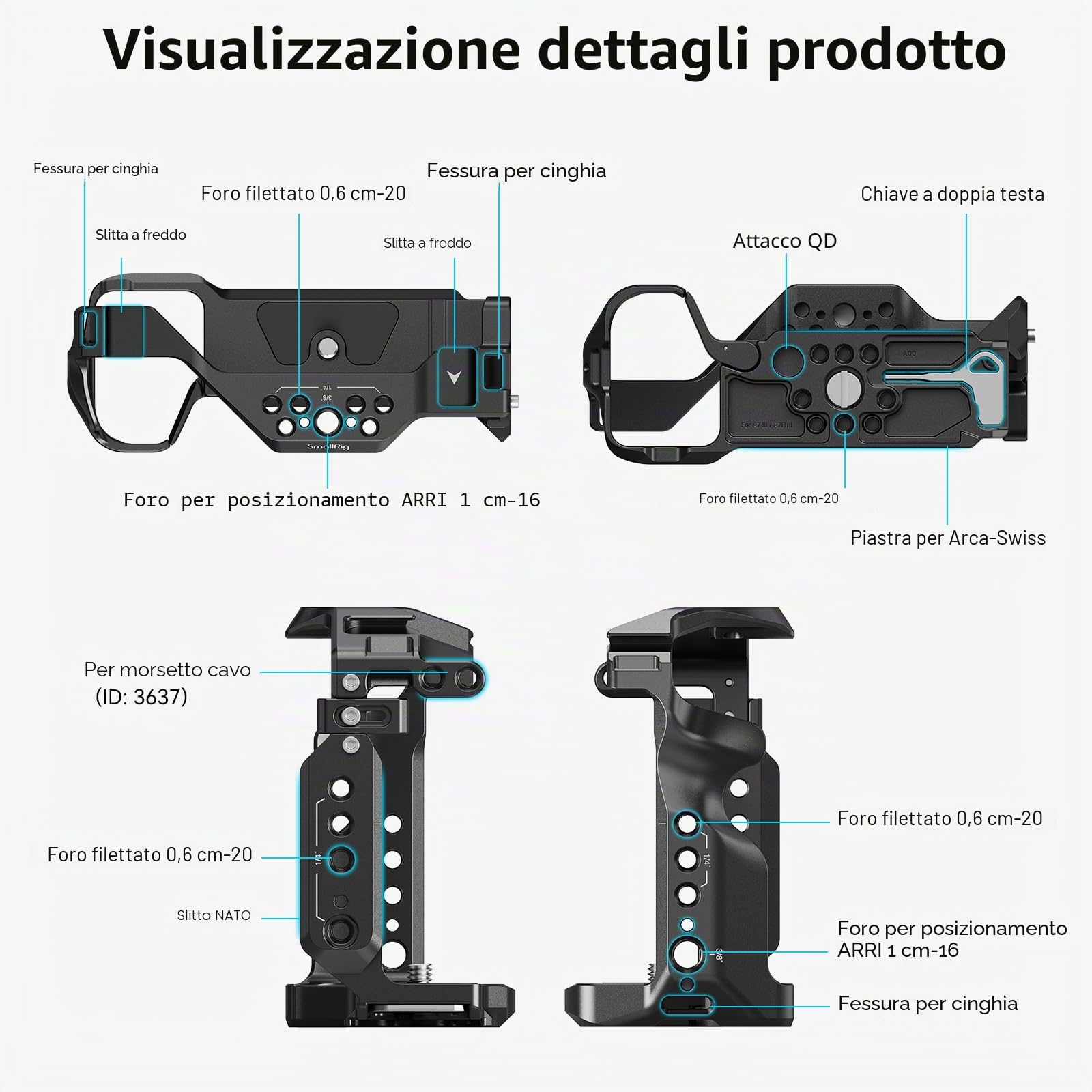 SMALLRIG A7 III/A7R III Cage Kit per Sony Alpha 7 III/Alpha 7R III, Gabbia Completa con Maniglia Superiore per ARRI e Fermacavo, Cold Shoe Incorporato e Guide NATO - 4198
