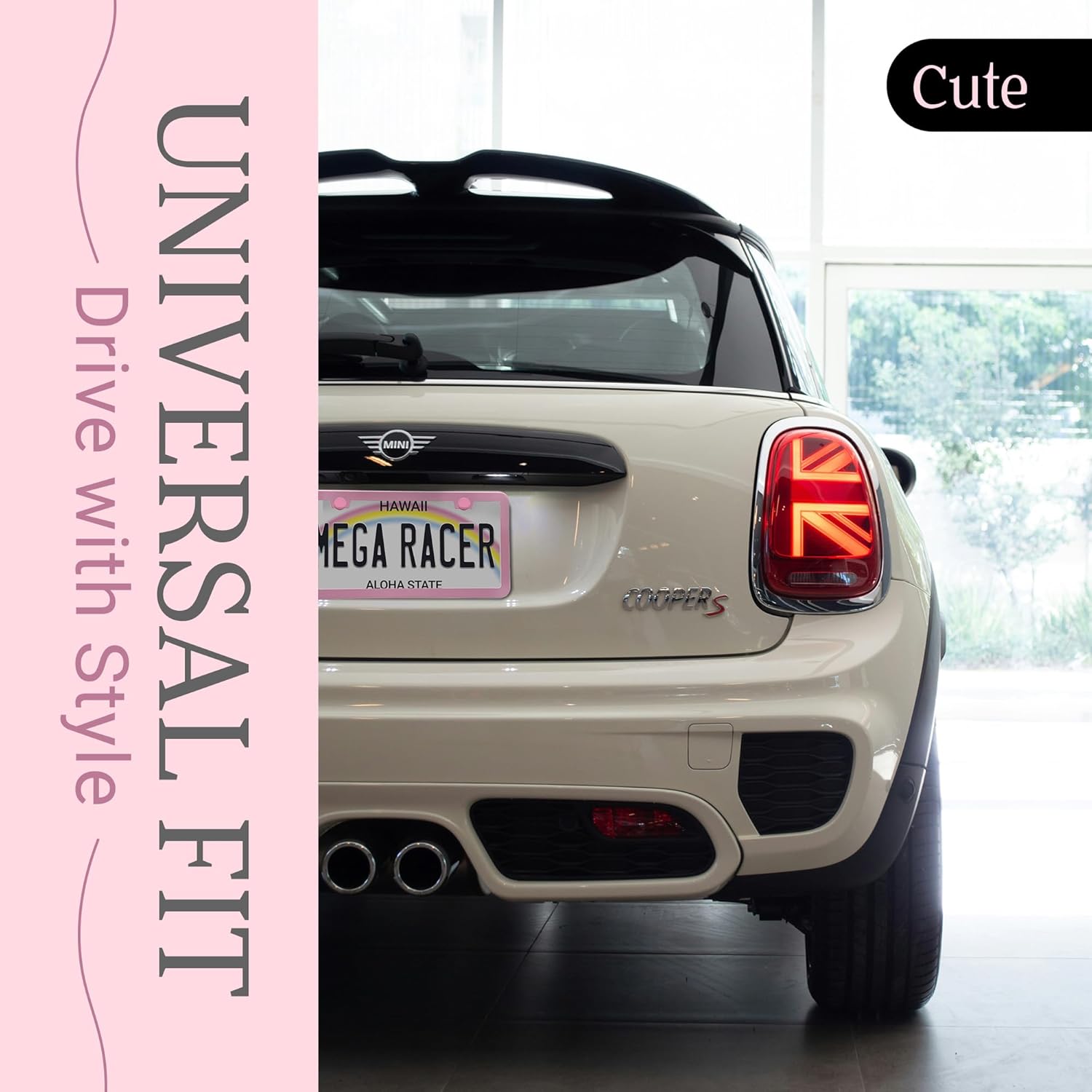 Premium Princess Pink License Plate Frames – 2 Pack, Rust-Free Stainless Steel, Street Legal, Rattle-Free, Universal Slim Design with Screw Caps, Durable Car Tag Holders for Women, Cute & Girly Gift