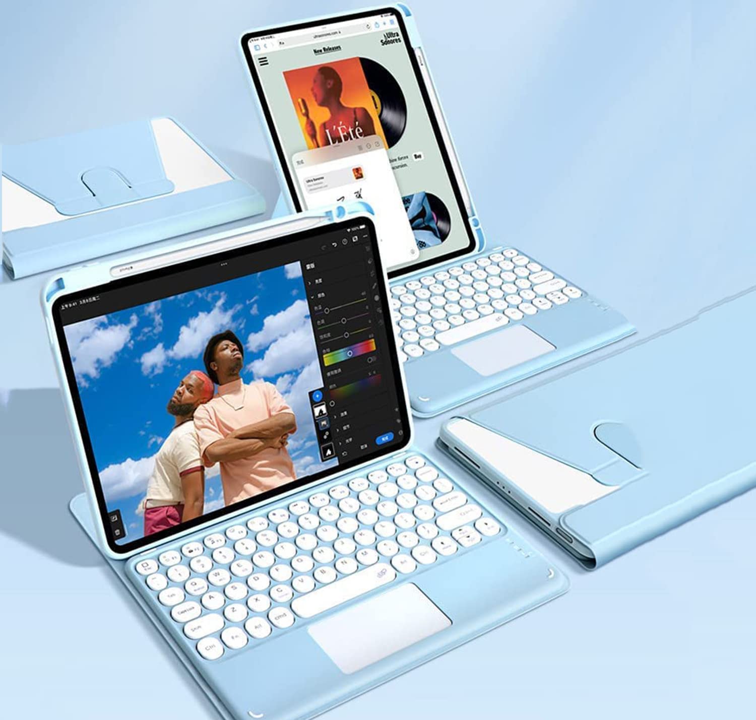 Etui na klawiaturę do iPad 10,9 cala Air 5th Gen / 4th Gen 2022/2020 z touchpadem Pozioma/pionowa podstawa Magnetyczna, odłączana klawiatura Bluetooth Slim Clear Back Cover,Mist blue