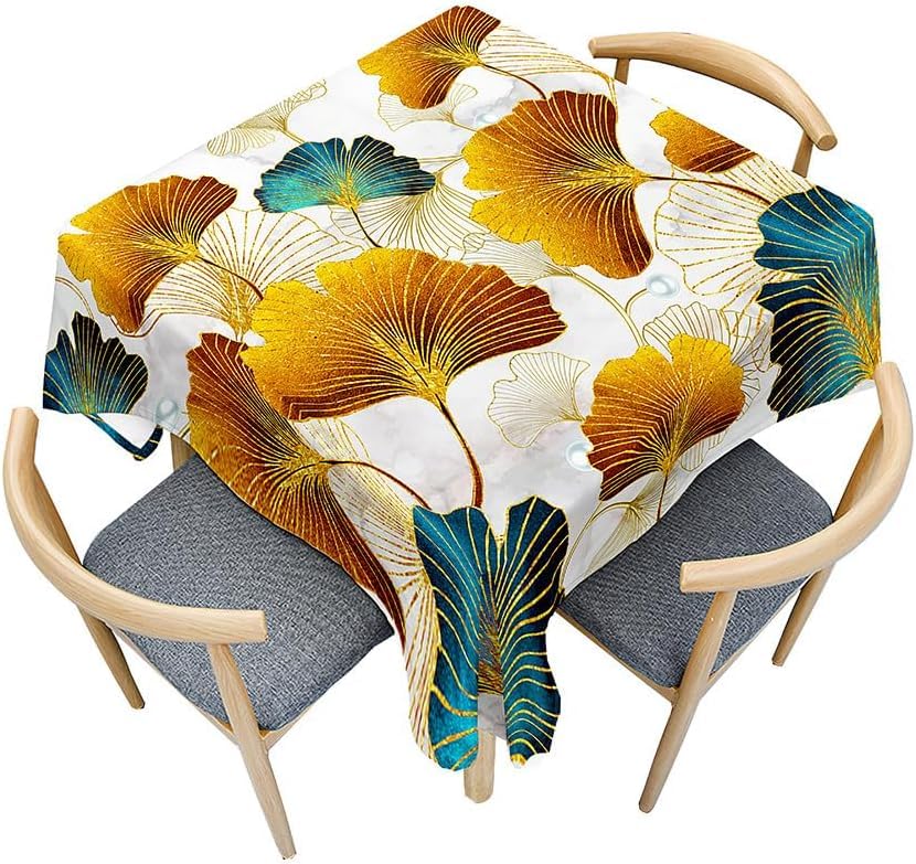 Tizhweqo Mantel Mesa Cuadrada Ginkgo Biloba, Manteles Antimanchas Hojas, 3D Impresión Mantel Impermeable Lavable para Cocina Salón Comedor, 140x140 cm Q.P1324