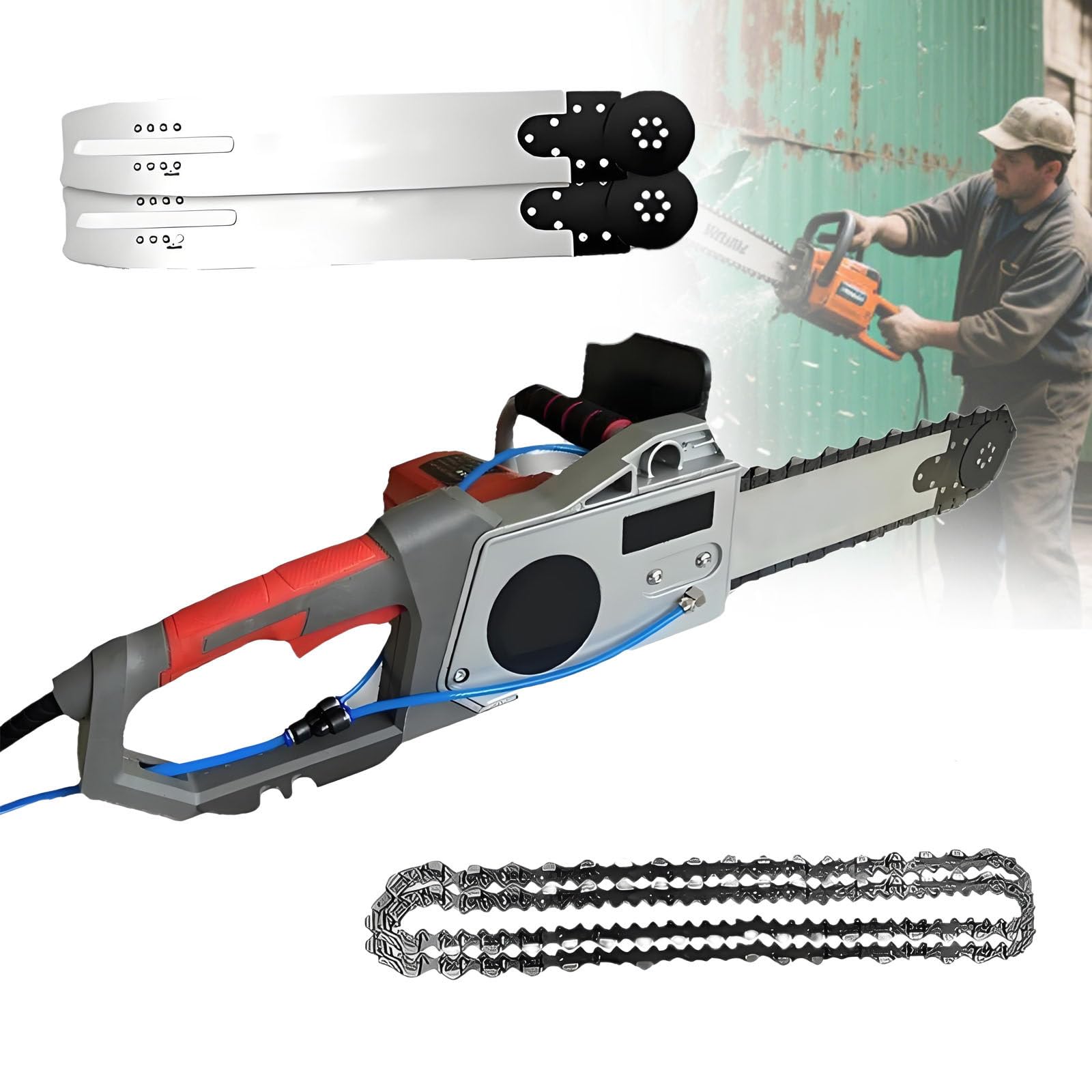 Motosega Elettrica per Cemento Diamantata Resistente Scanalatore Muro Cavo Alta Potenza 2 Catene Barre Guida Utensile Taglio Umido Secco Senza Polvere Apparati Uso 350